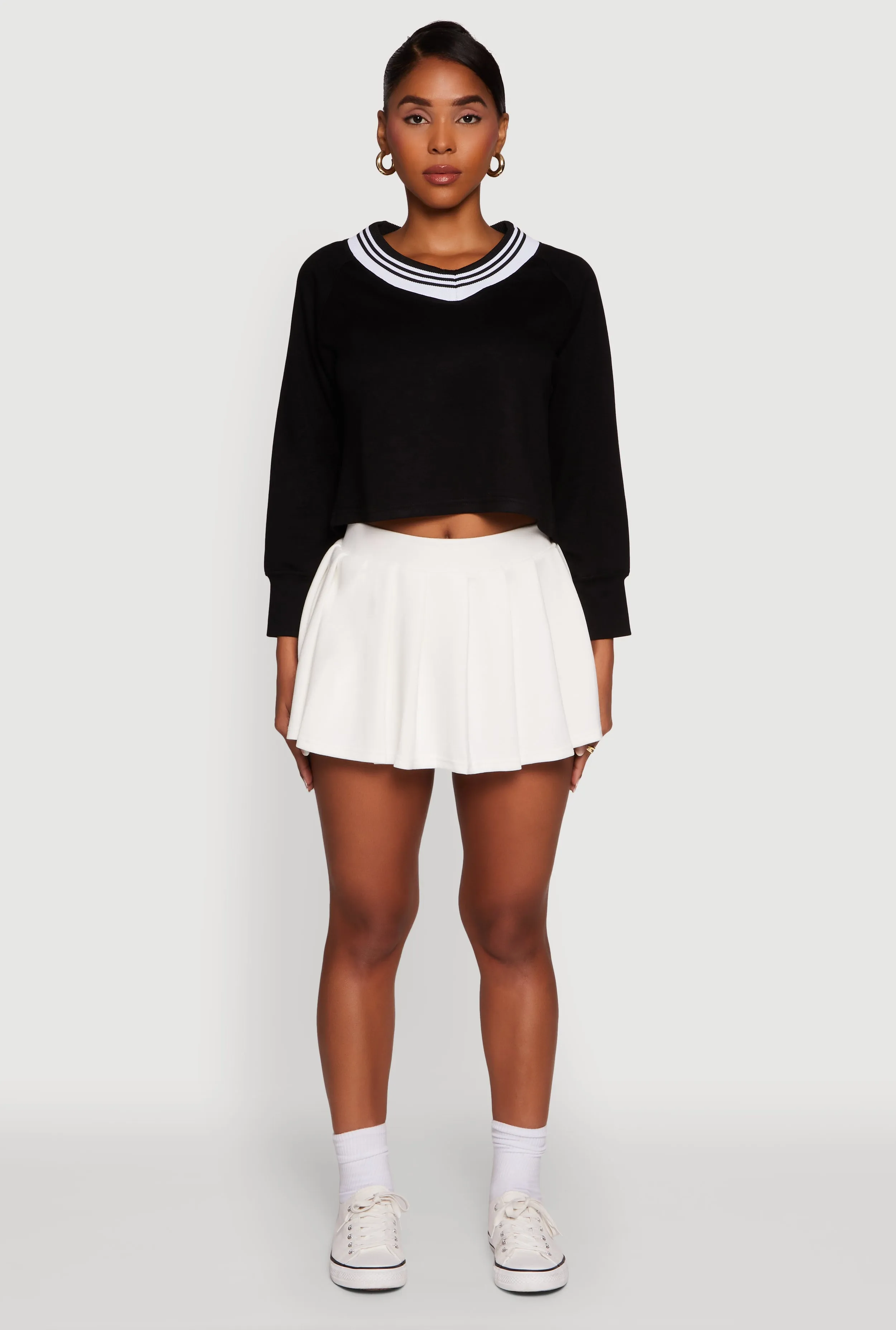 Simple looks Trendy Soft Knit Solid Pleated Skort