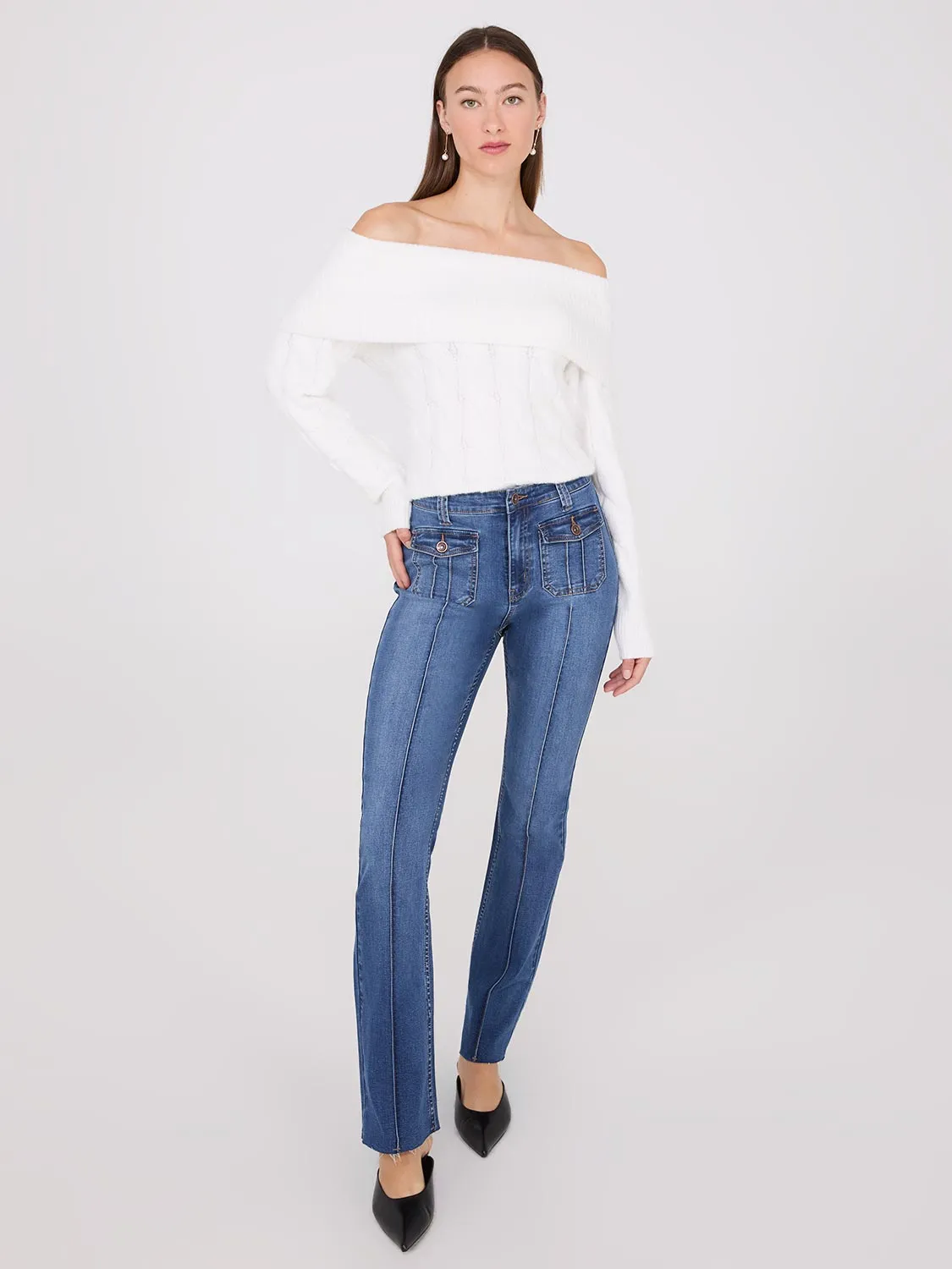 Pintuck Front Bootcut Jeans Vibrant Bold Look Street Fashion UltraSoft Lining