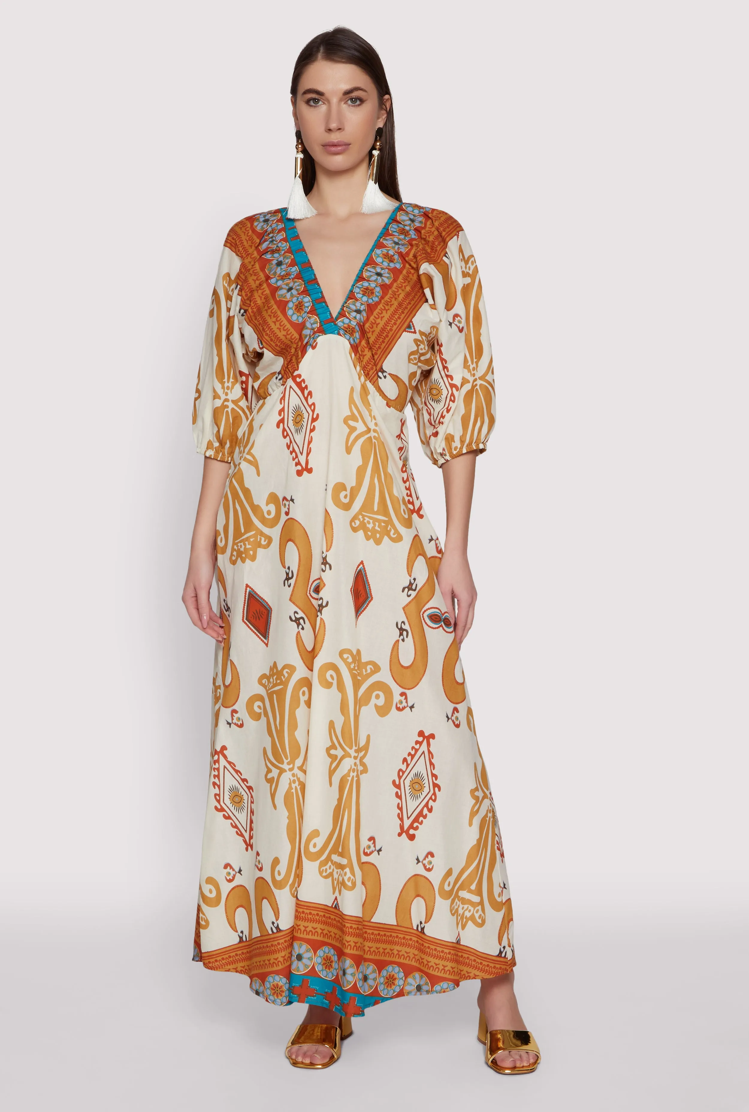 Border Print Boho Maxi Dress Relaxed fit summer gown Town Glow