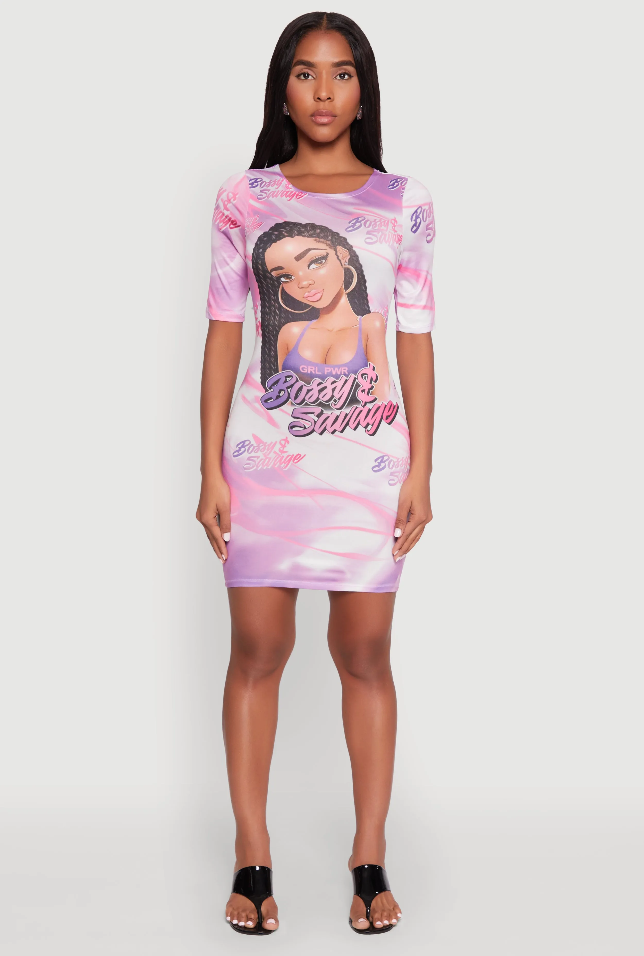 Tie Back Closure System Bossy and Savage Graphic T Shirt Dress
