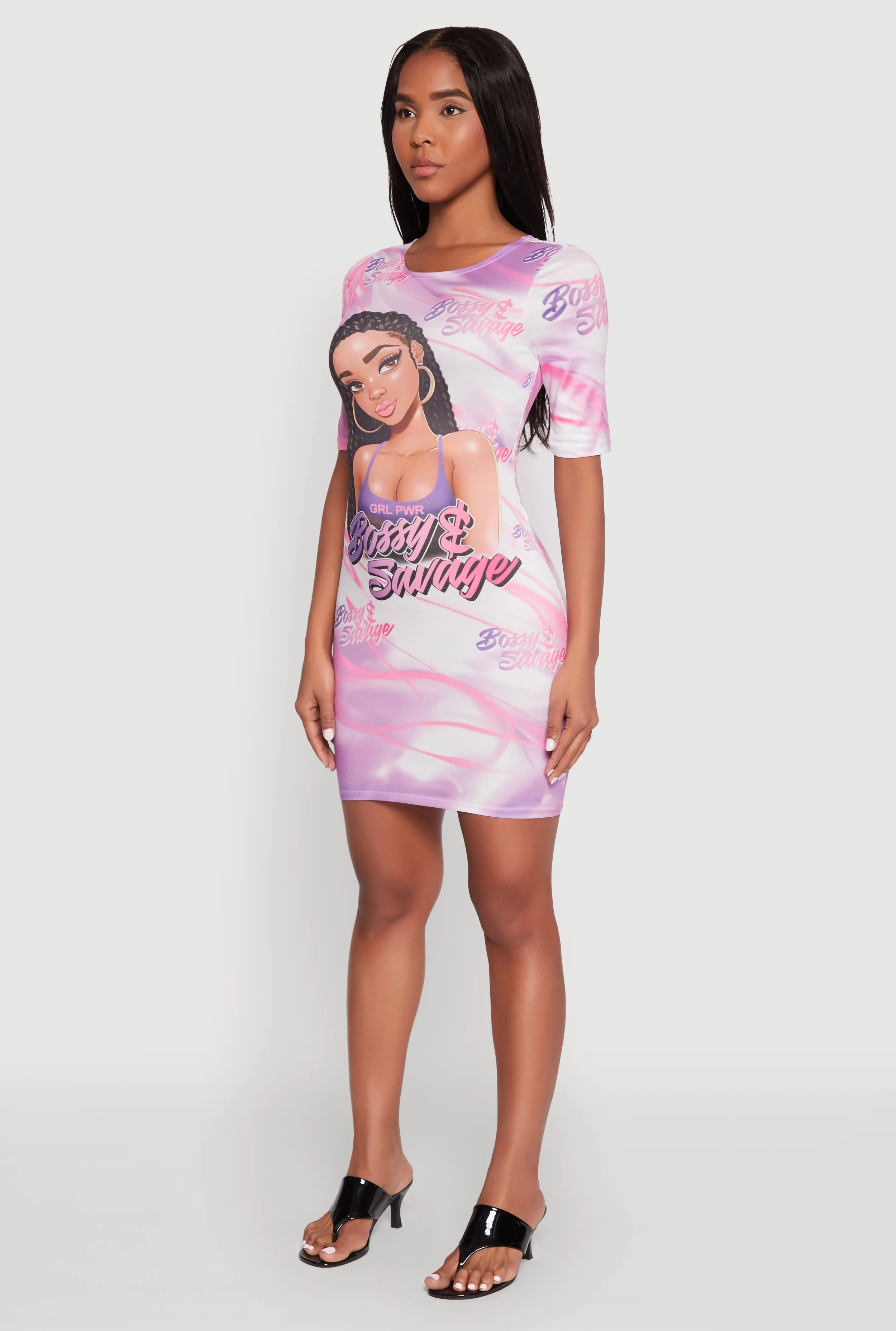 Night Out Bossy and Savage Graphic T Shirt Dress