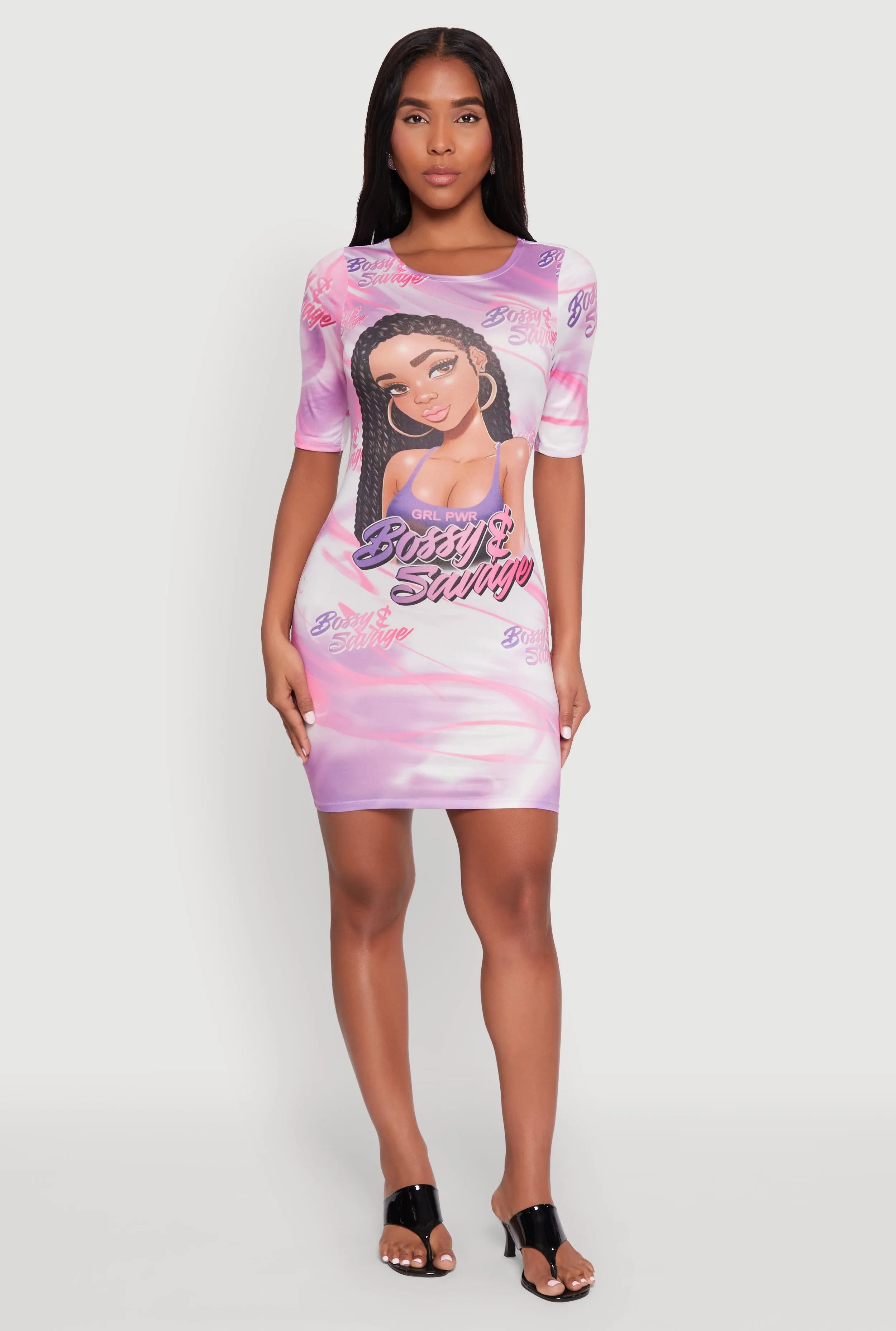 Glow Queen Easy-to-style mini gown Bossy and Savage Graphic T Shirt Dress