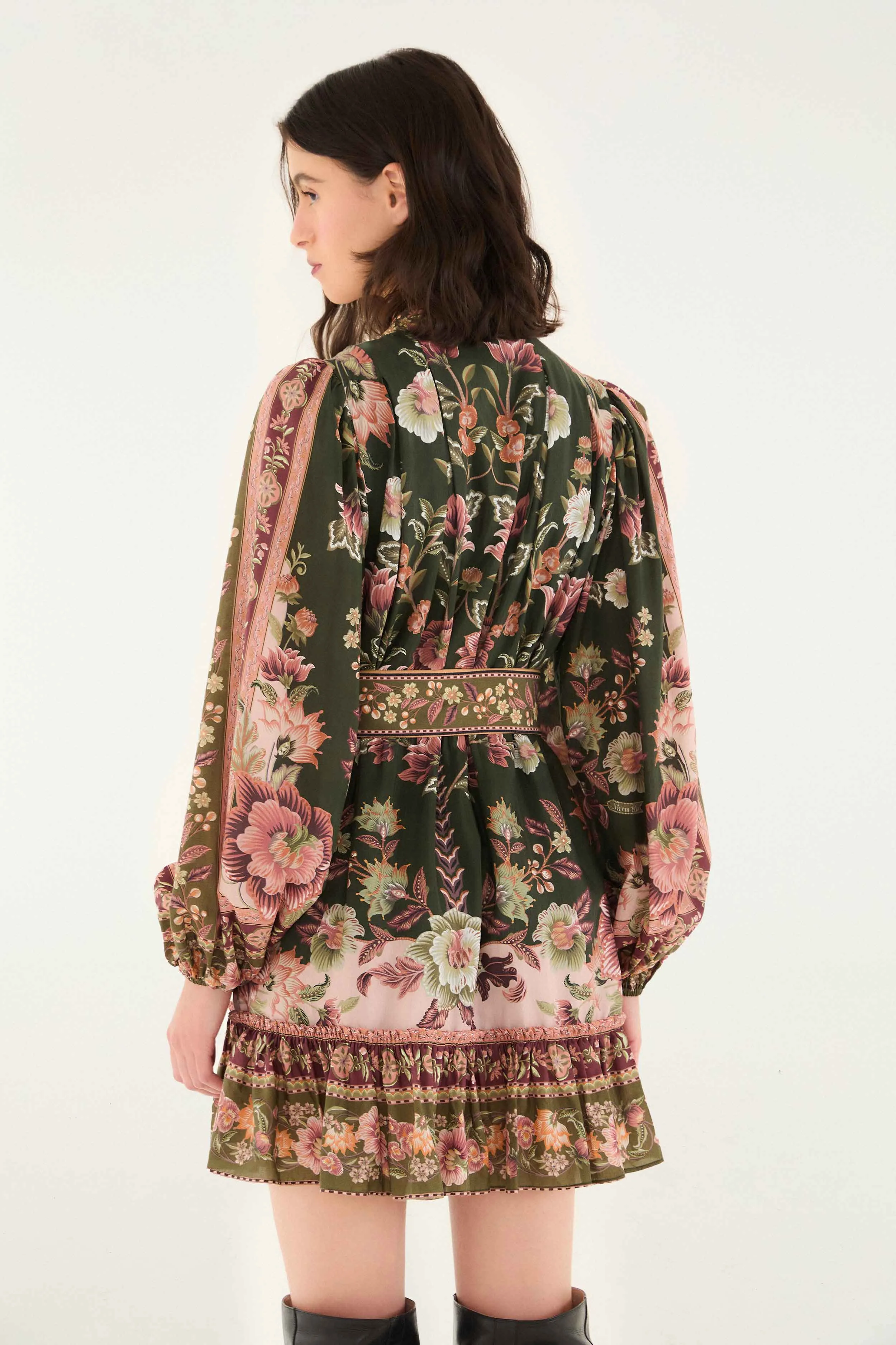 Glow Rush Floral Look Green Flowering Garden Tree Mini Dress