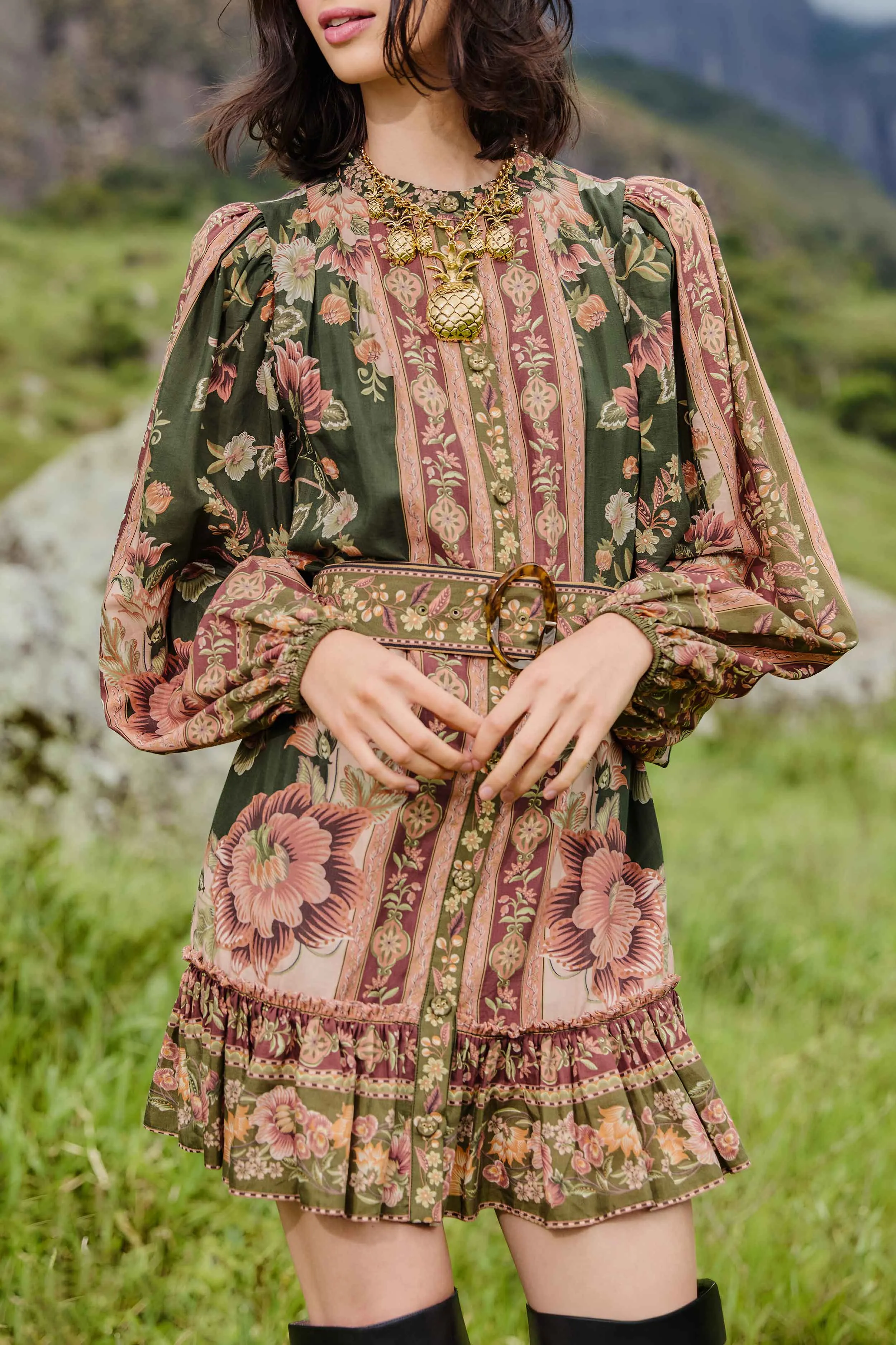 Green Flowering Garden Tree Mini Dress Edge Mood