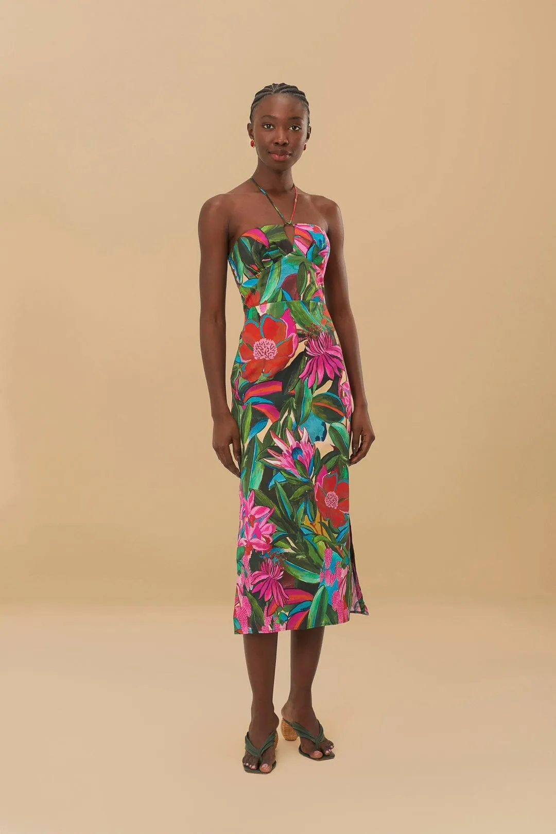 Multicolor Jardin De Reve Organic Cotton Midi Dress Stylish Silhouettes
