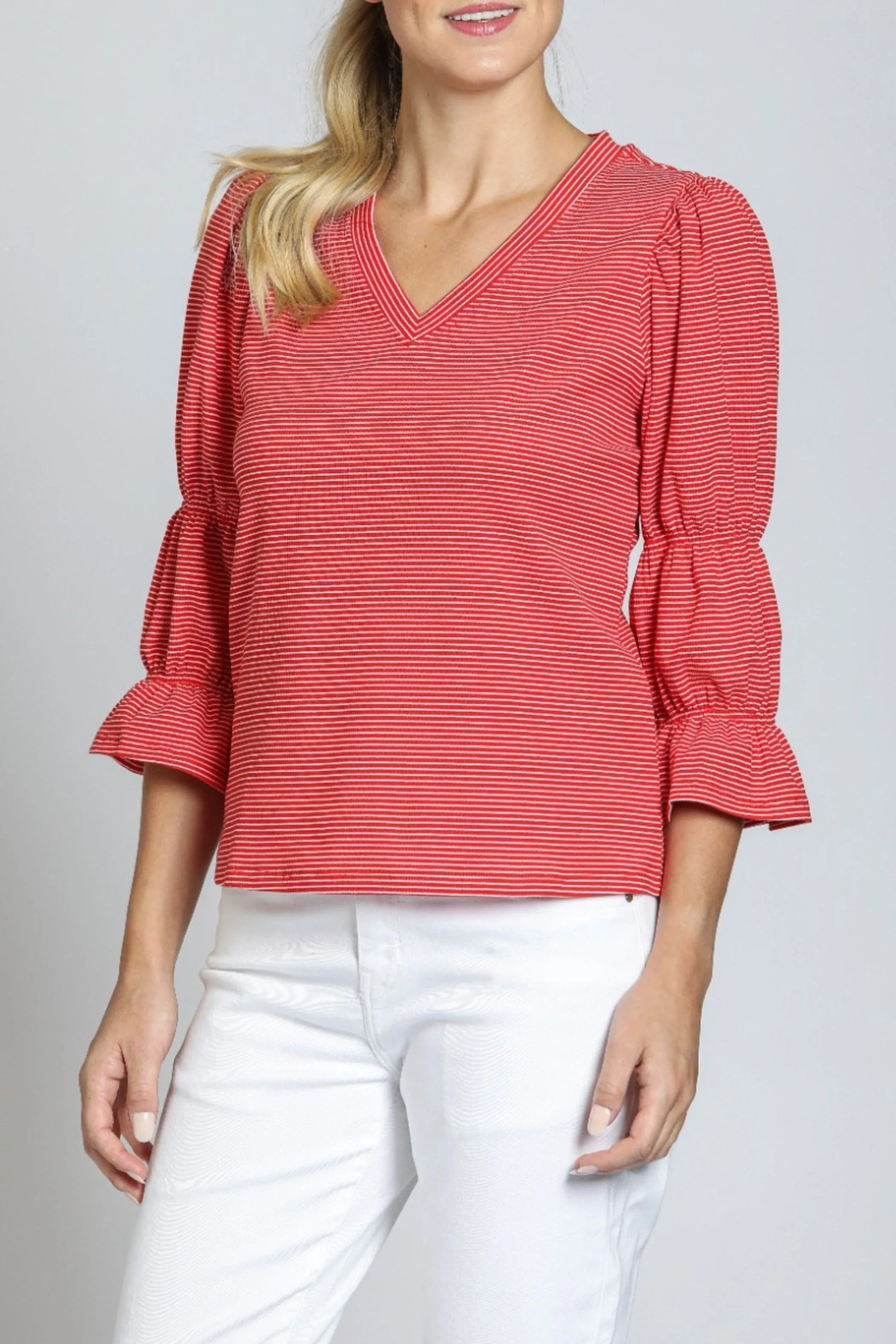 Stripe V Neck Top Thick Glow Love Glow