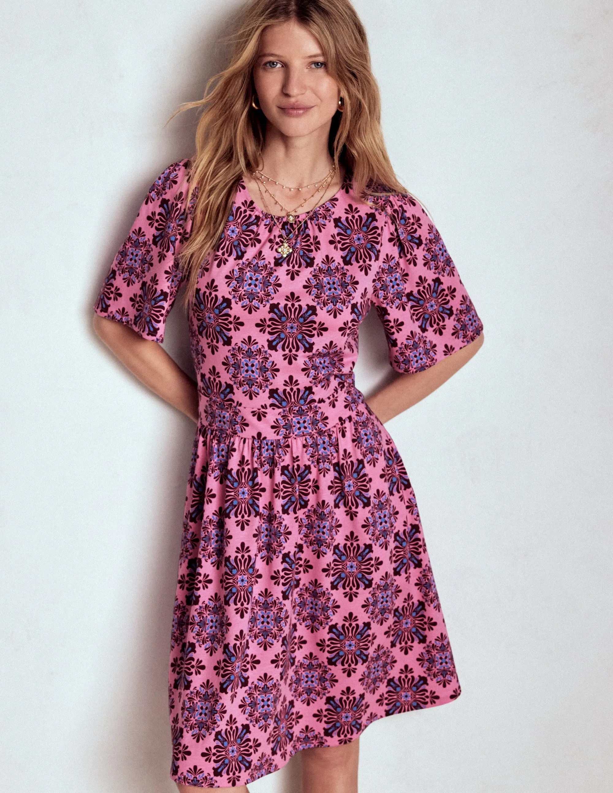 Louisa Short Jersey Dress-Pink Lemonade, Bloom Mosaic Trend Star