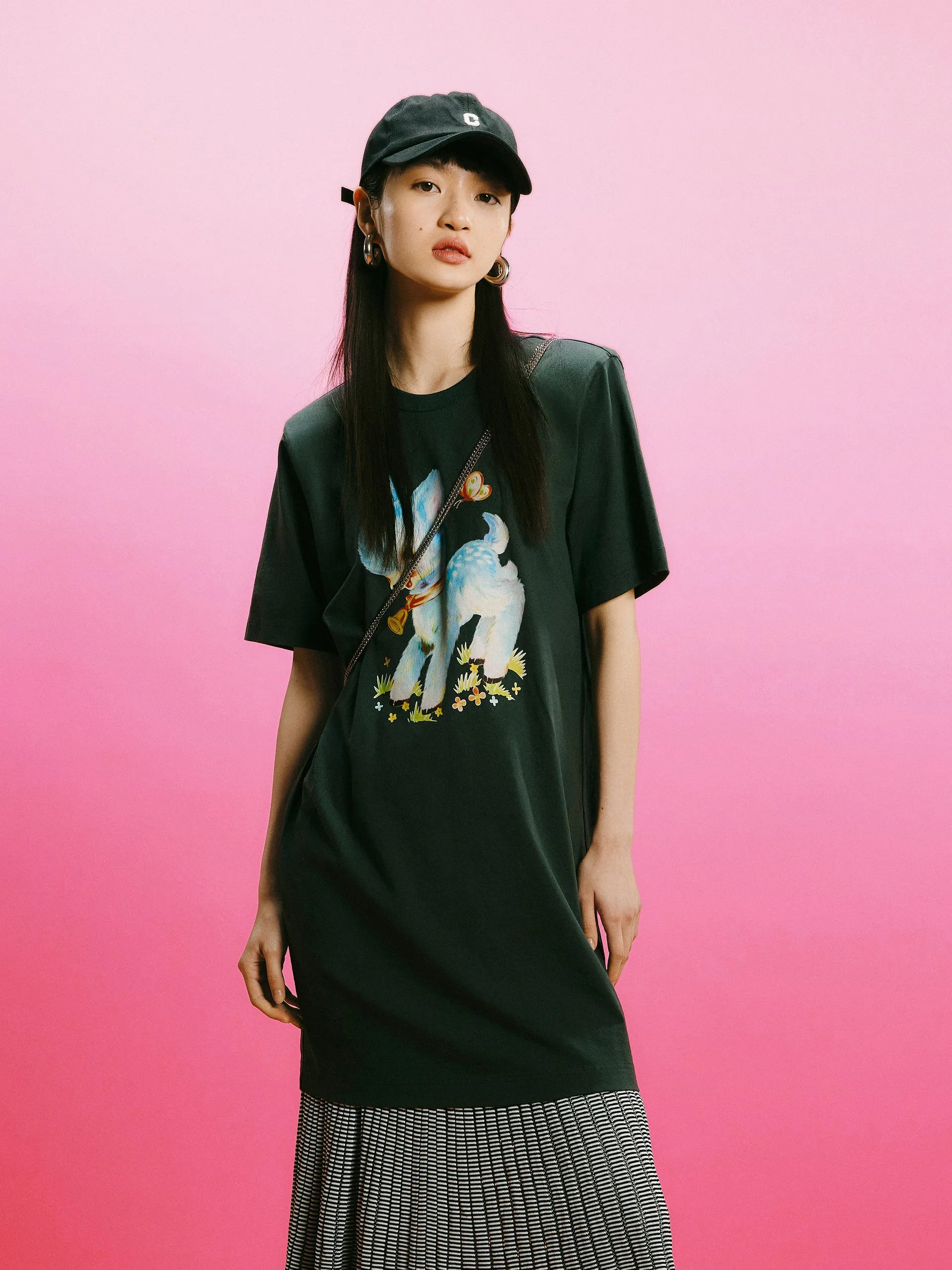 Bamboo Path Vintage-inspired knee-length piece Cartoon Print T-shirt Dress