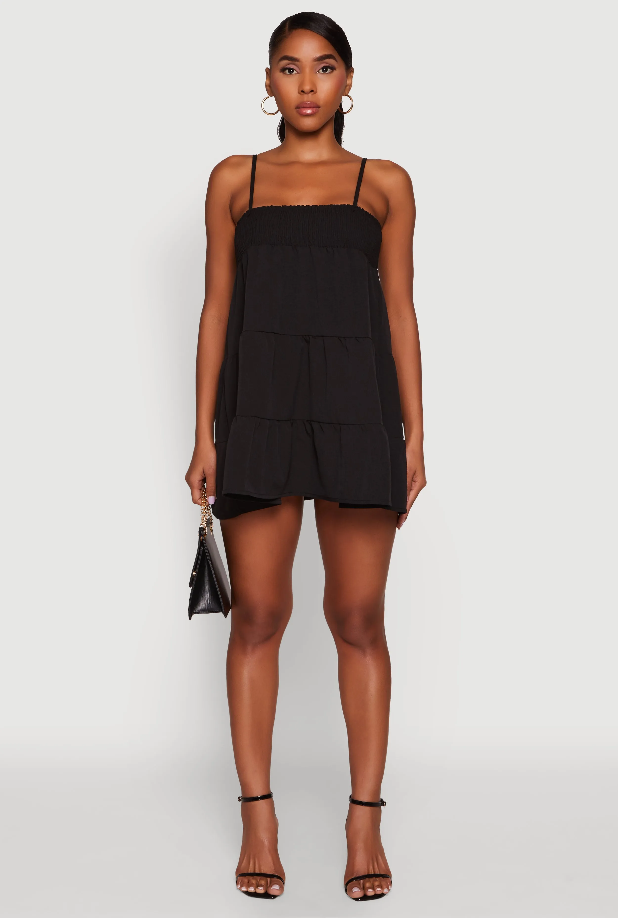 Runway Glow Trendy Crepe Knit Spaghetti Strap Tiered Dress