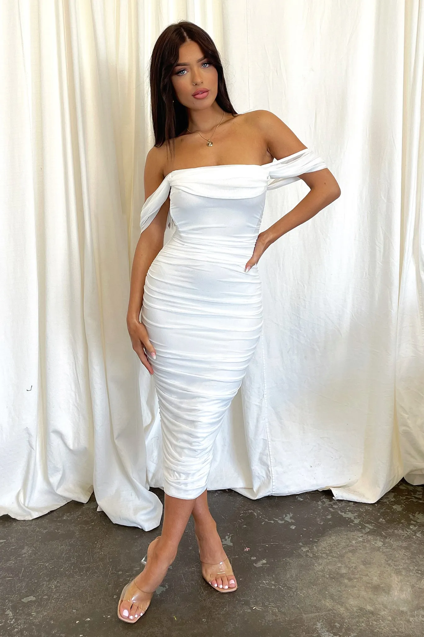 Lucinda Midi Dress - White Dew Drop Easy-care midi