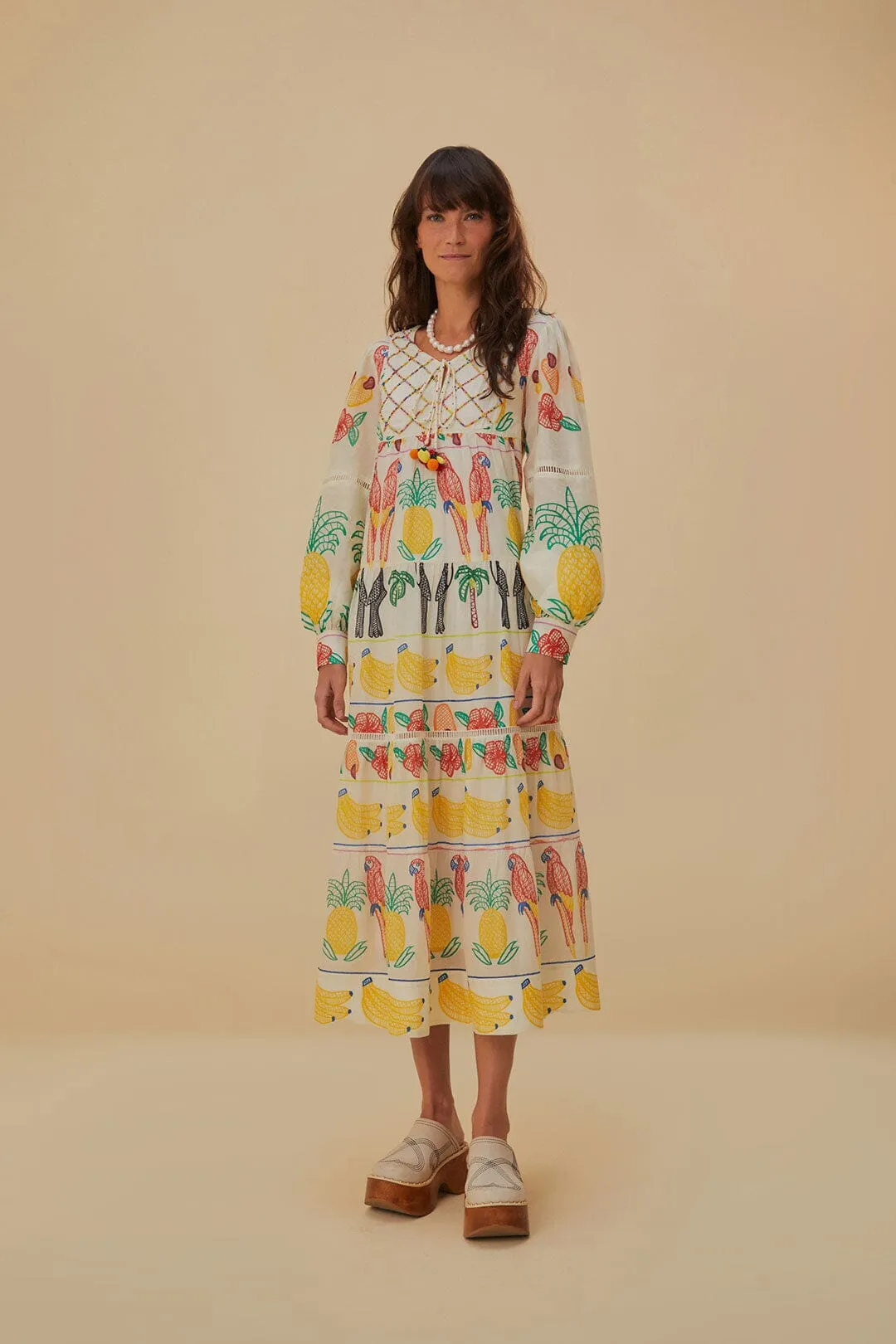 Off-White Tropicolors Yoke Embroidered Midi Dress Joyful Self