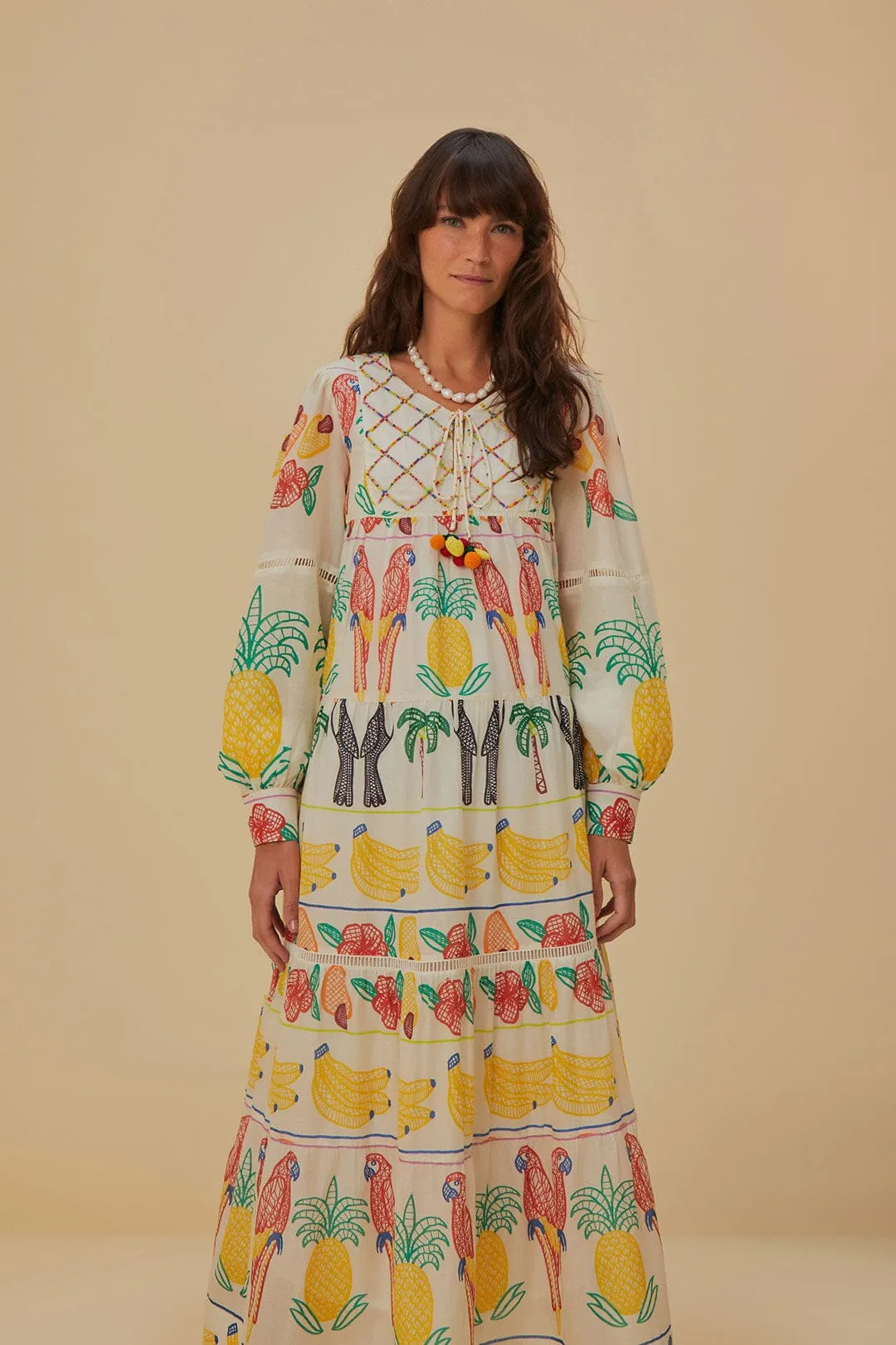 Off-White Tropicolors Yoke Embroidered Midi Dress Elegant Attire
