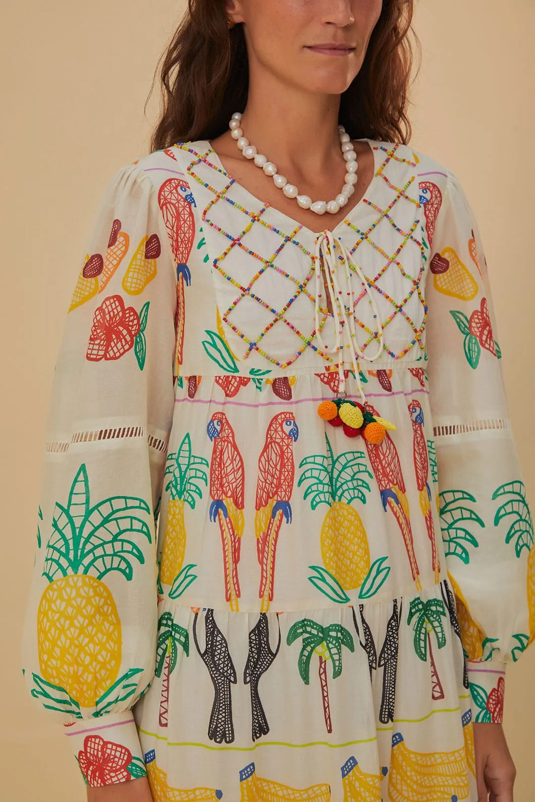 Off-White Tropicolors Yoke Embroidered Midi Dress Casual Glam