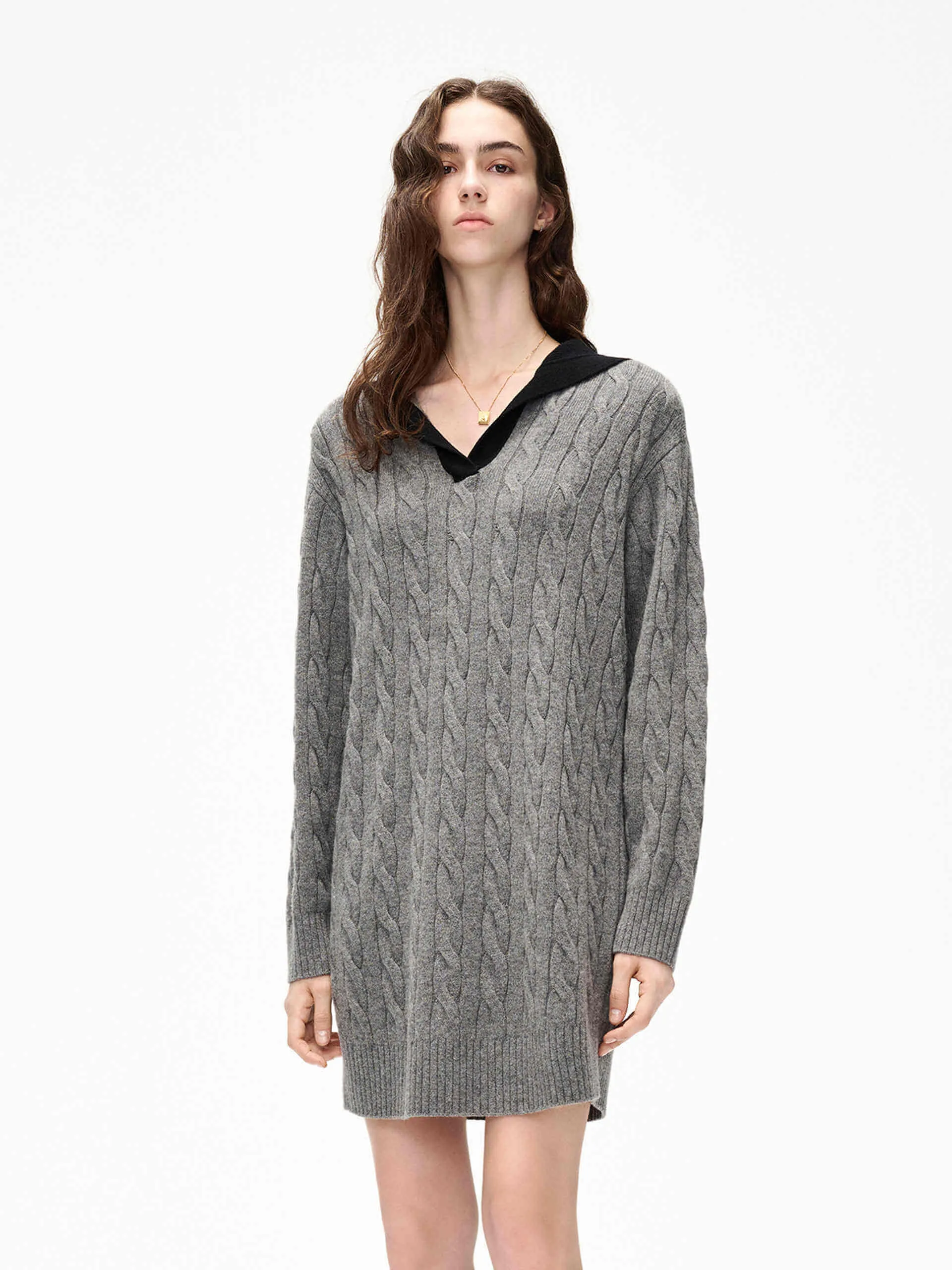 Navy Collar Cable Knit Dress Runway Vibe Subtle Texture