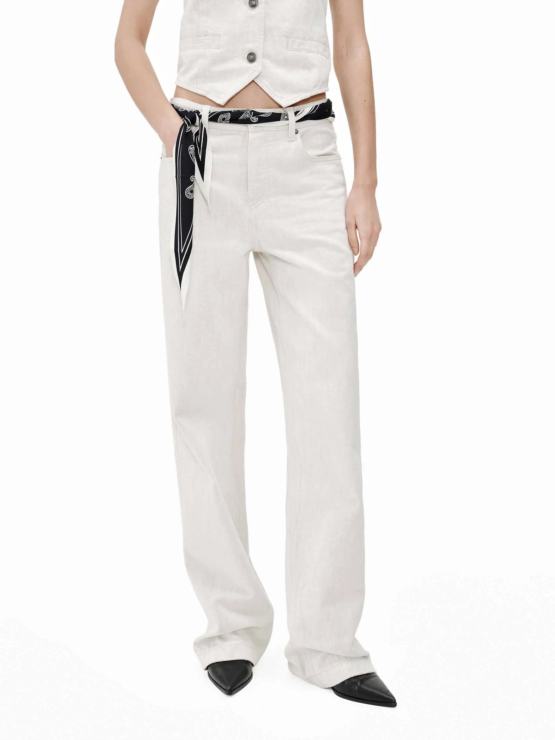 Lightweight Feel Night Out Parent Style White Denim Straight Jeans
