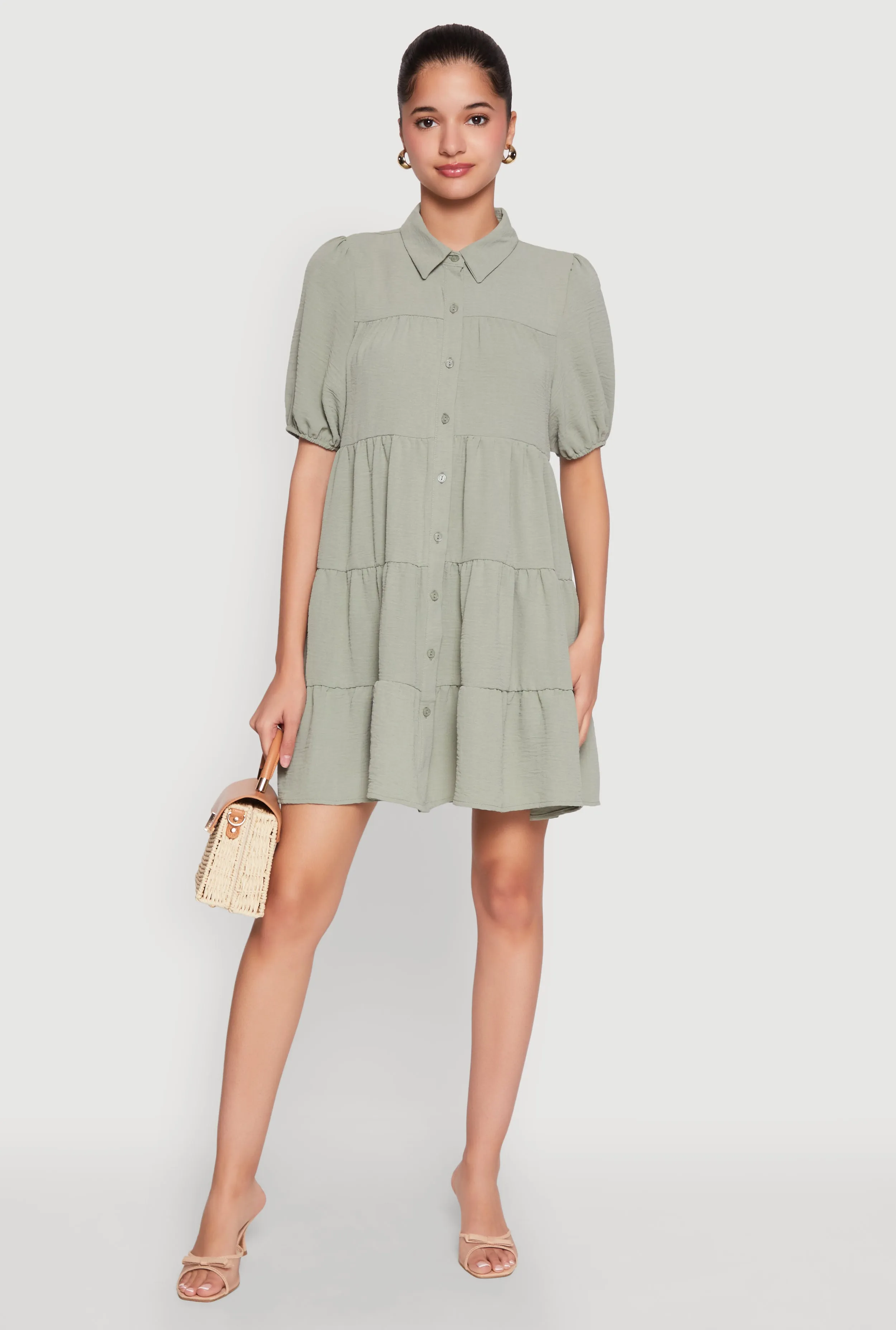 Airy Button Front Tiered Mini Dress Flash Beat Pop Light