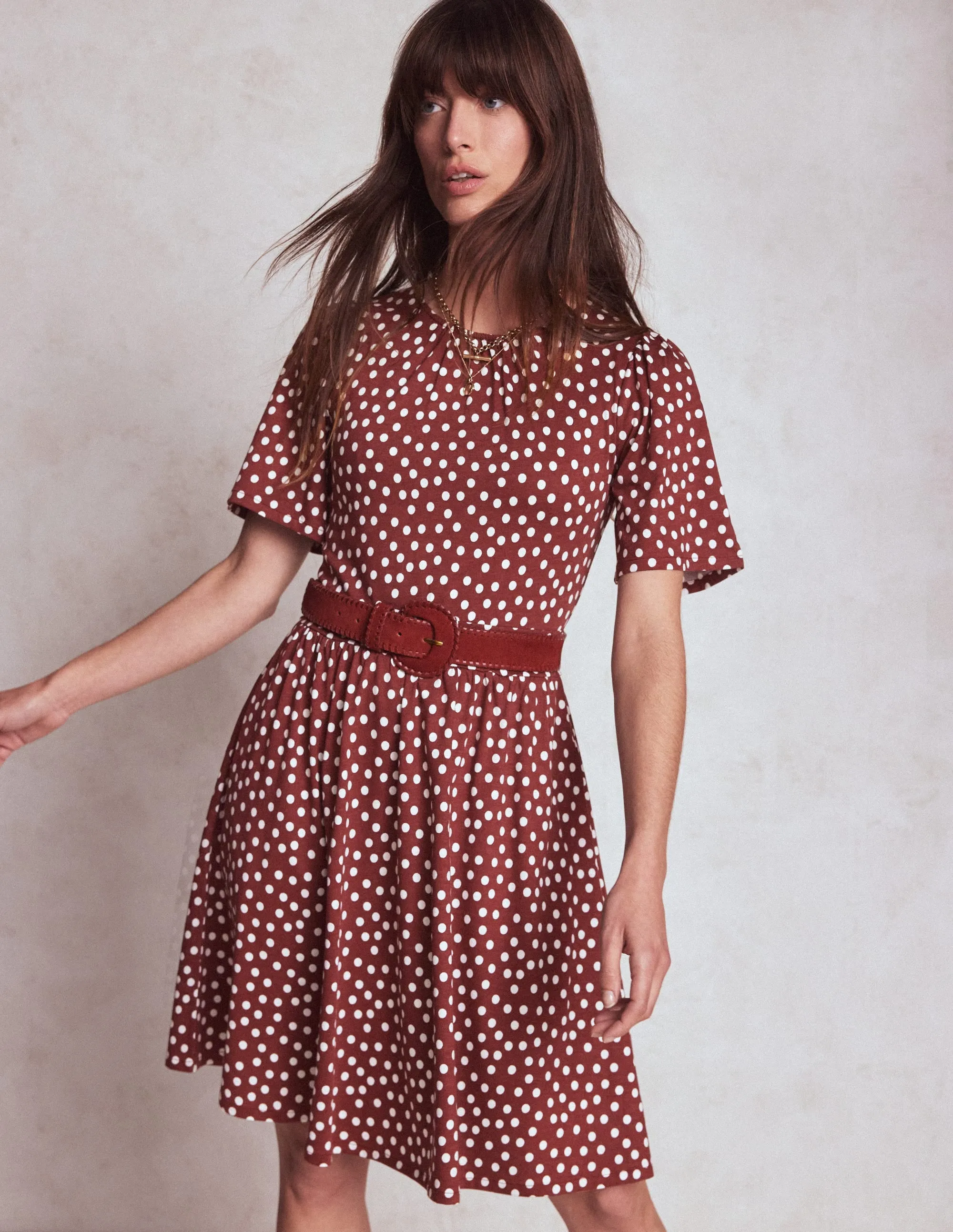 Urban Rush party mode Louisa Short Jersey Dress-Chestnut, Painted Dot
