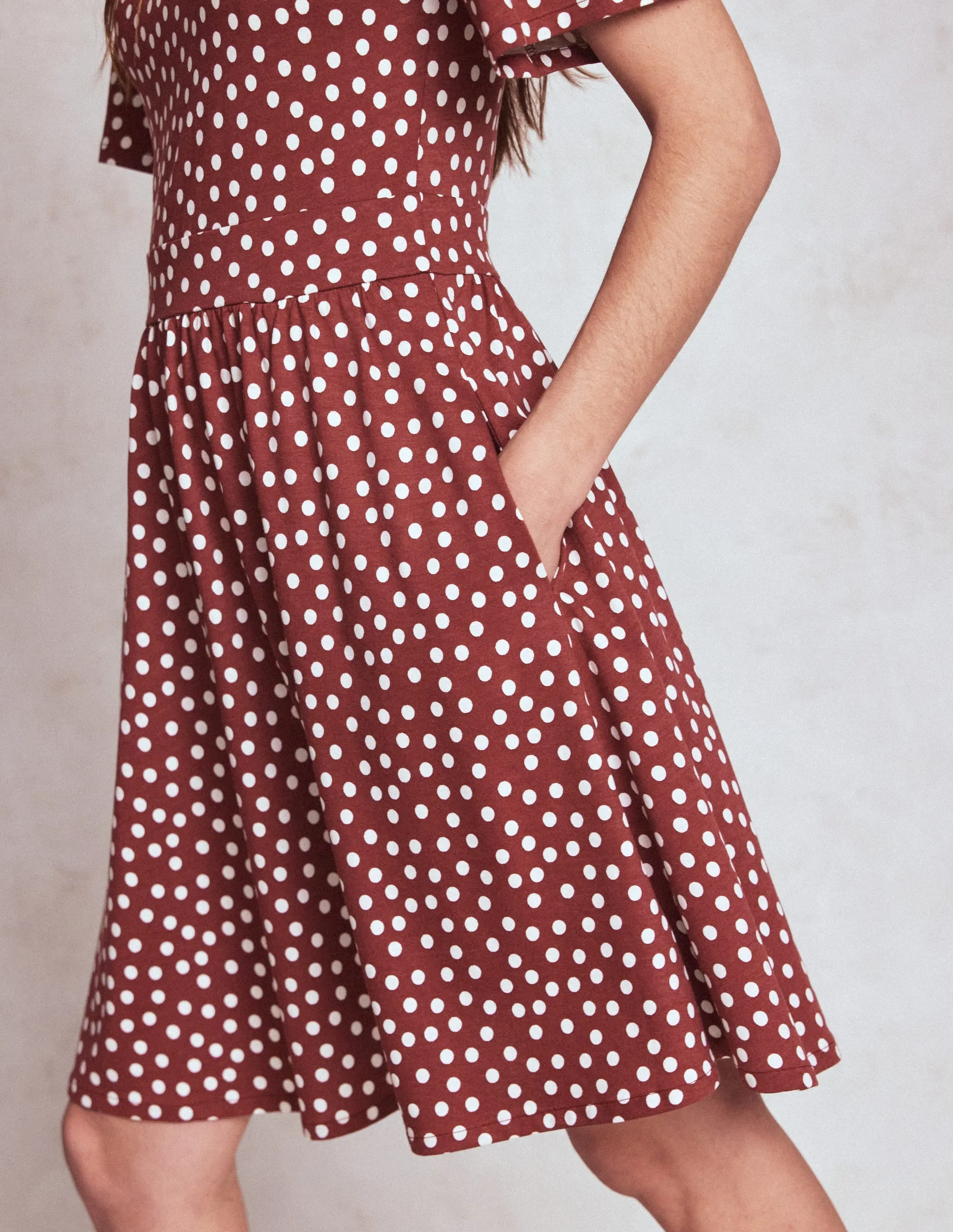 Louisa Short Jersey Dress-Chestnut, Painted Dot City Mode