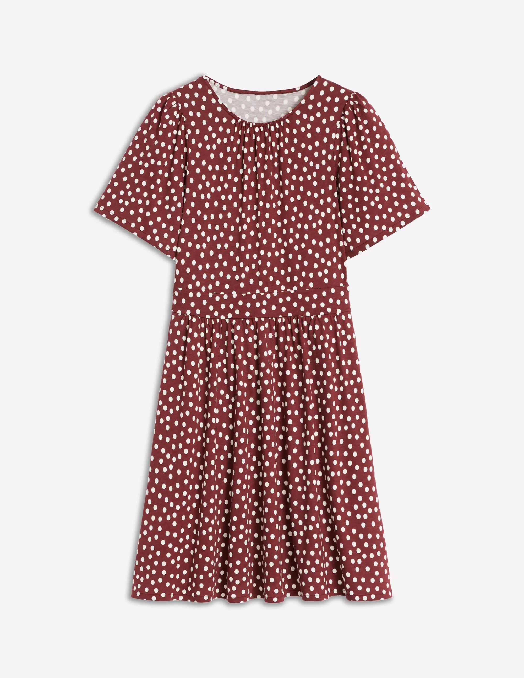 Versatile Layering Louisa Short Jersey Dress-Chestnut, Painted Dot