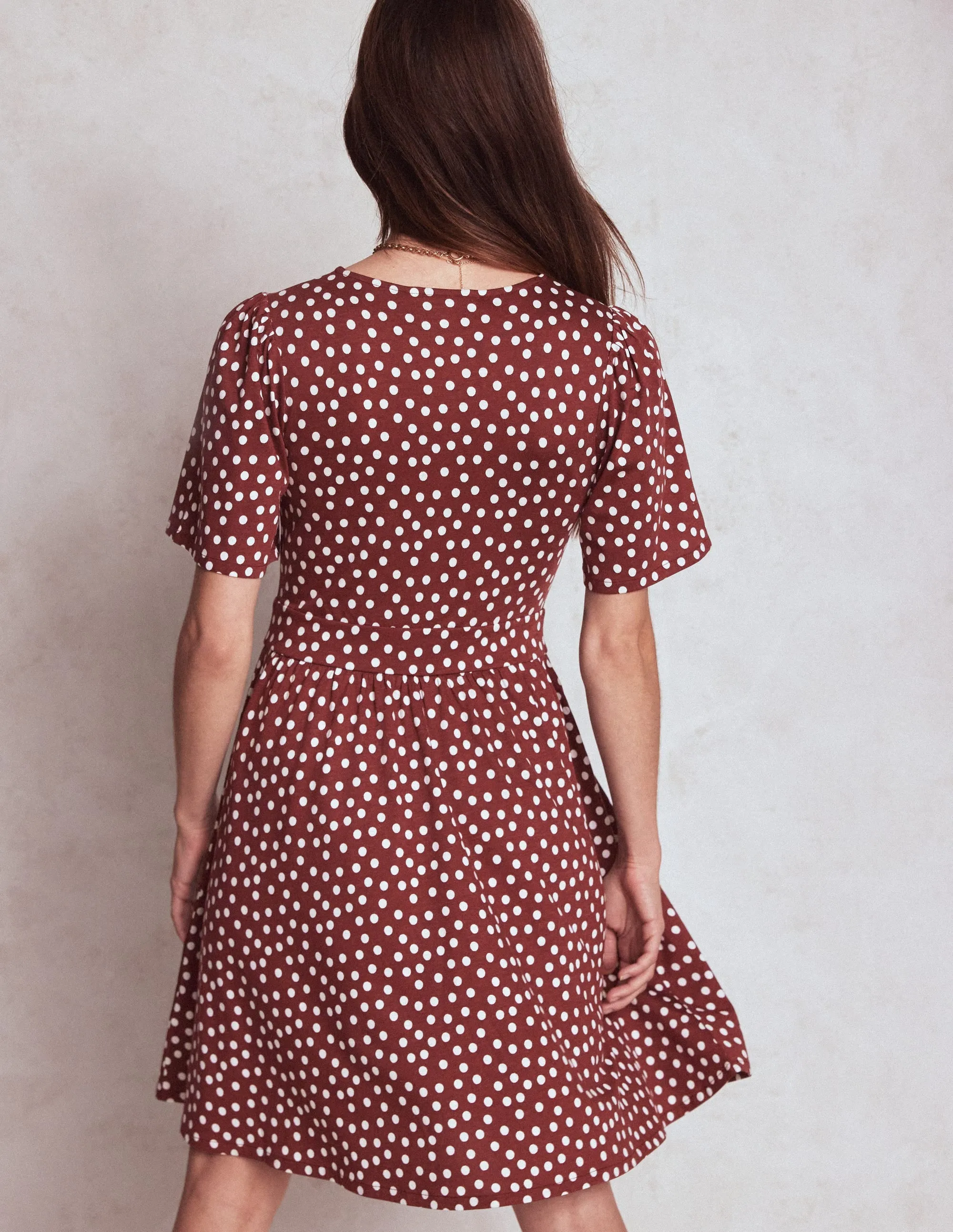 Louisa Short Jersey Dress-Chestnut, Painted Dot Simple yet chic mini