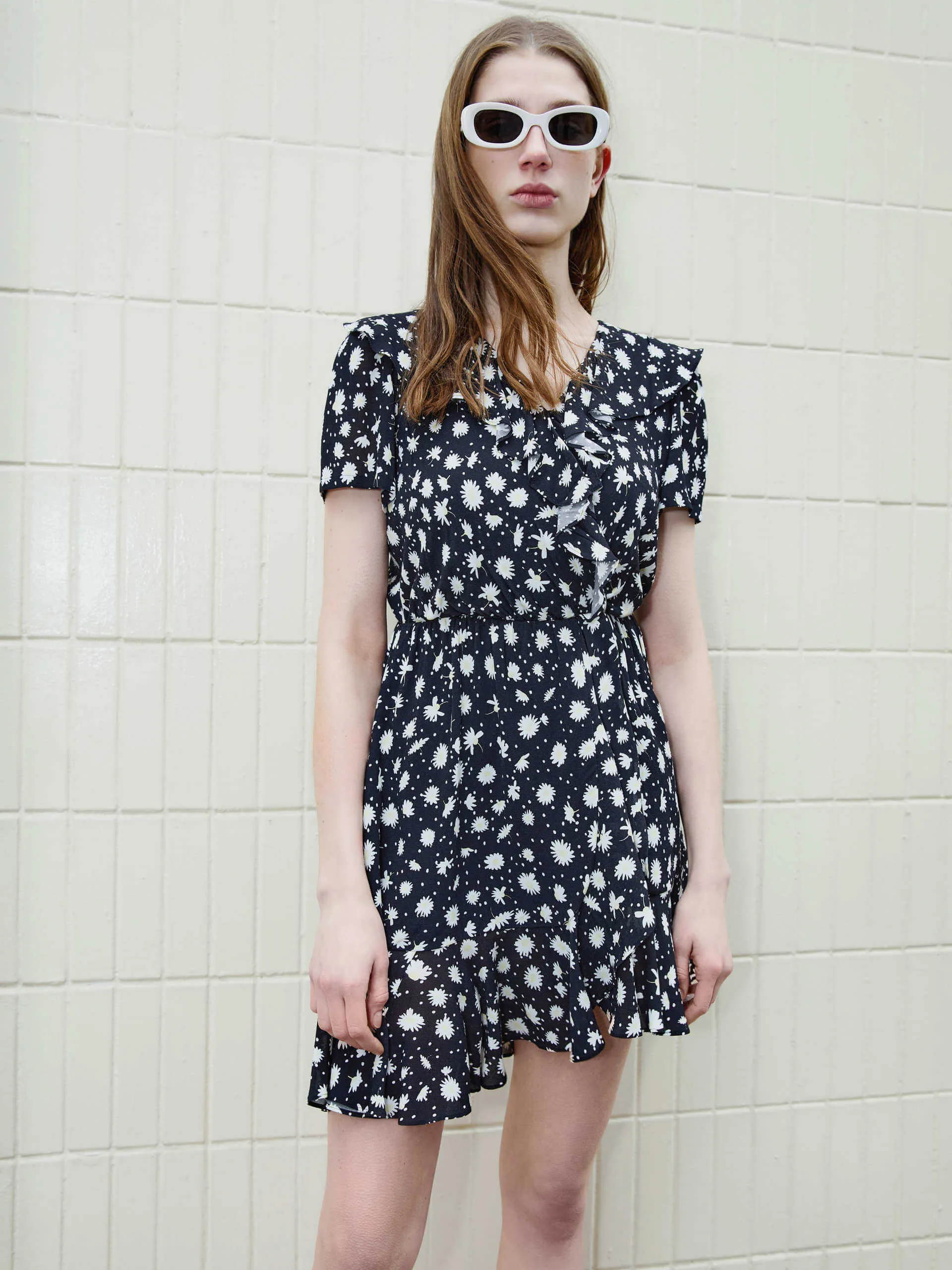 V Neckline Wrap Dress Star Glow Stylish mini with ruffles