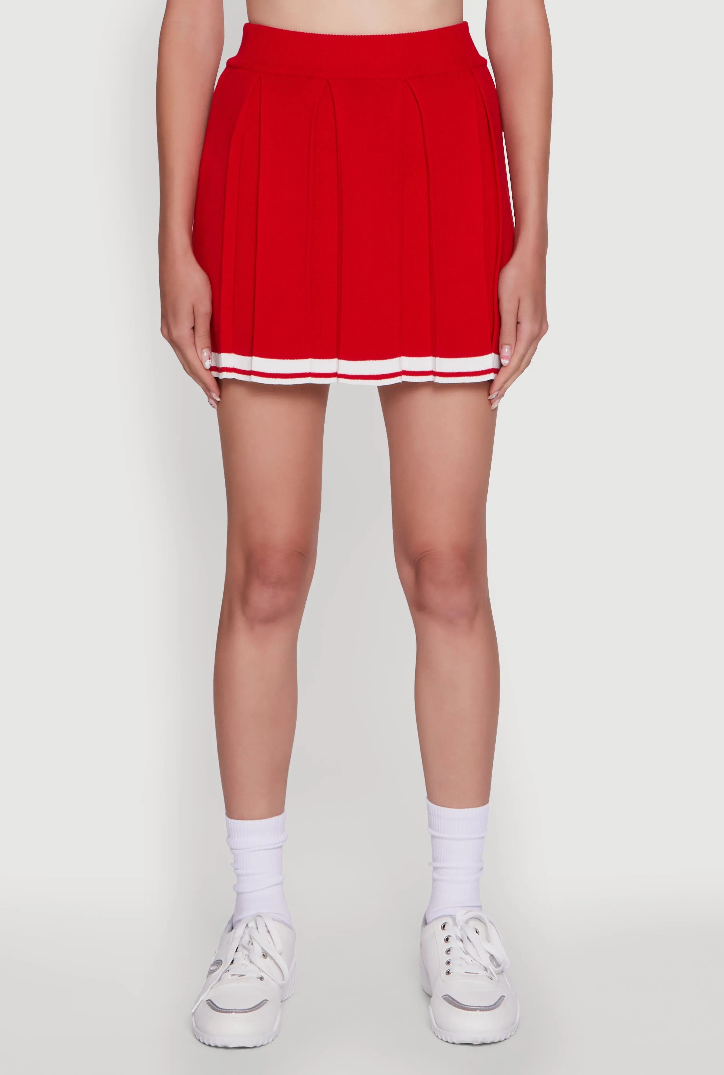 Smooth Feel Daisy Varsity Stripe High Waisted Pleated Skirt