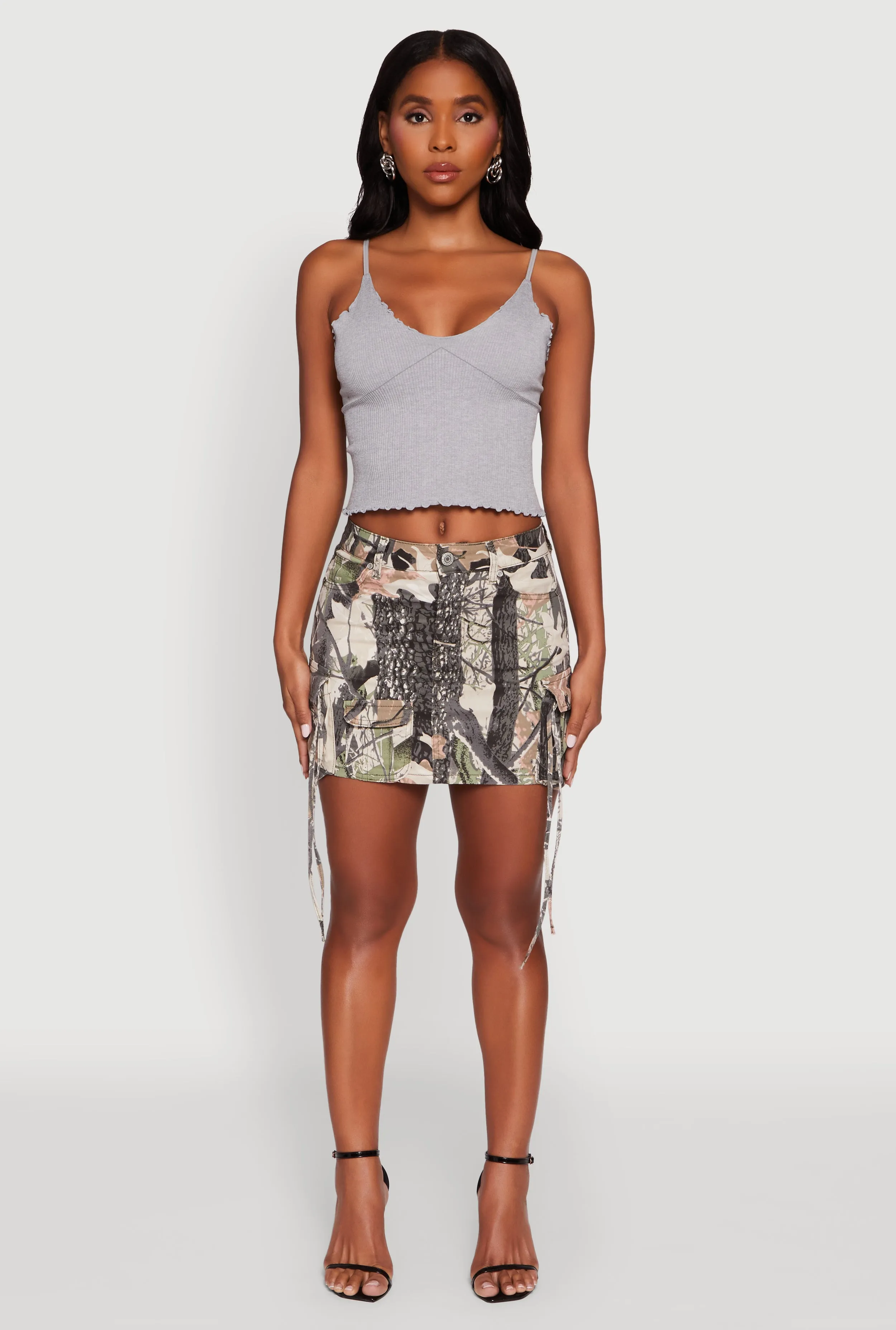 Romantic Vibe Trendy Hunter Print Mini Cargo Skirt