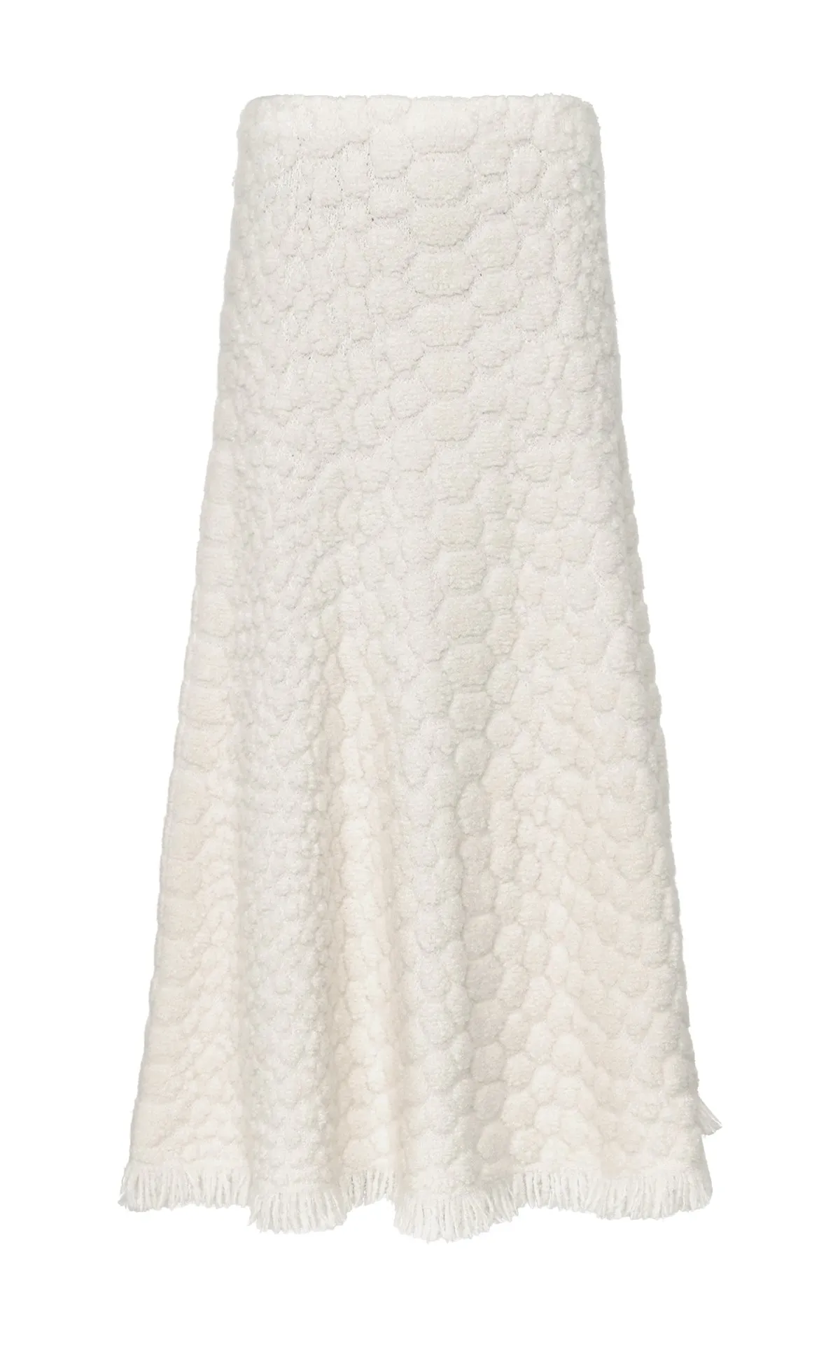 CompactFold Web Glow Kanta Fringe Knit Midi Skirt in Ivory Cashmere