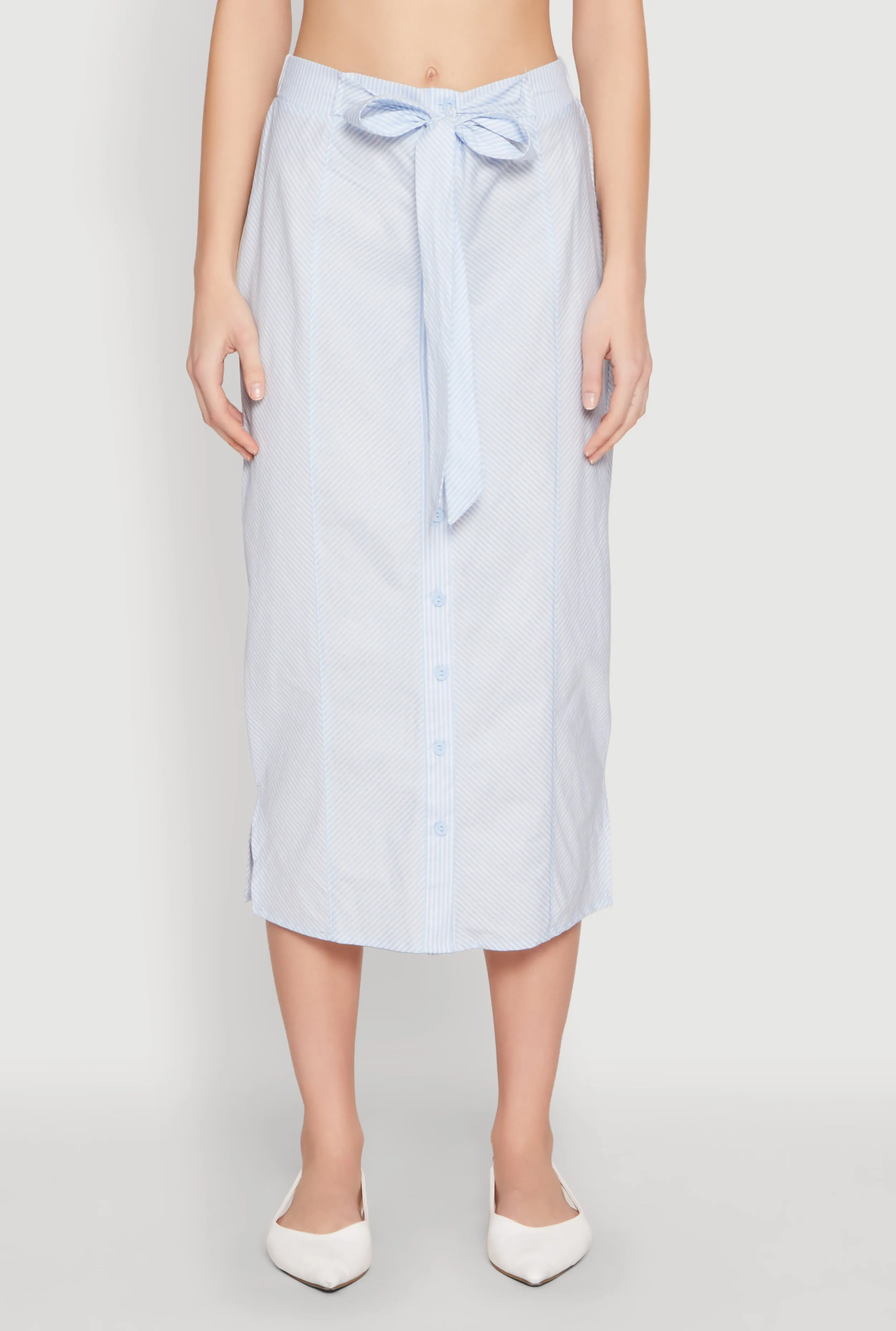 Striped Tie Front Midi Skirt Water resistant coating