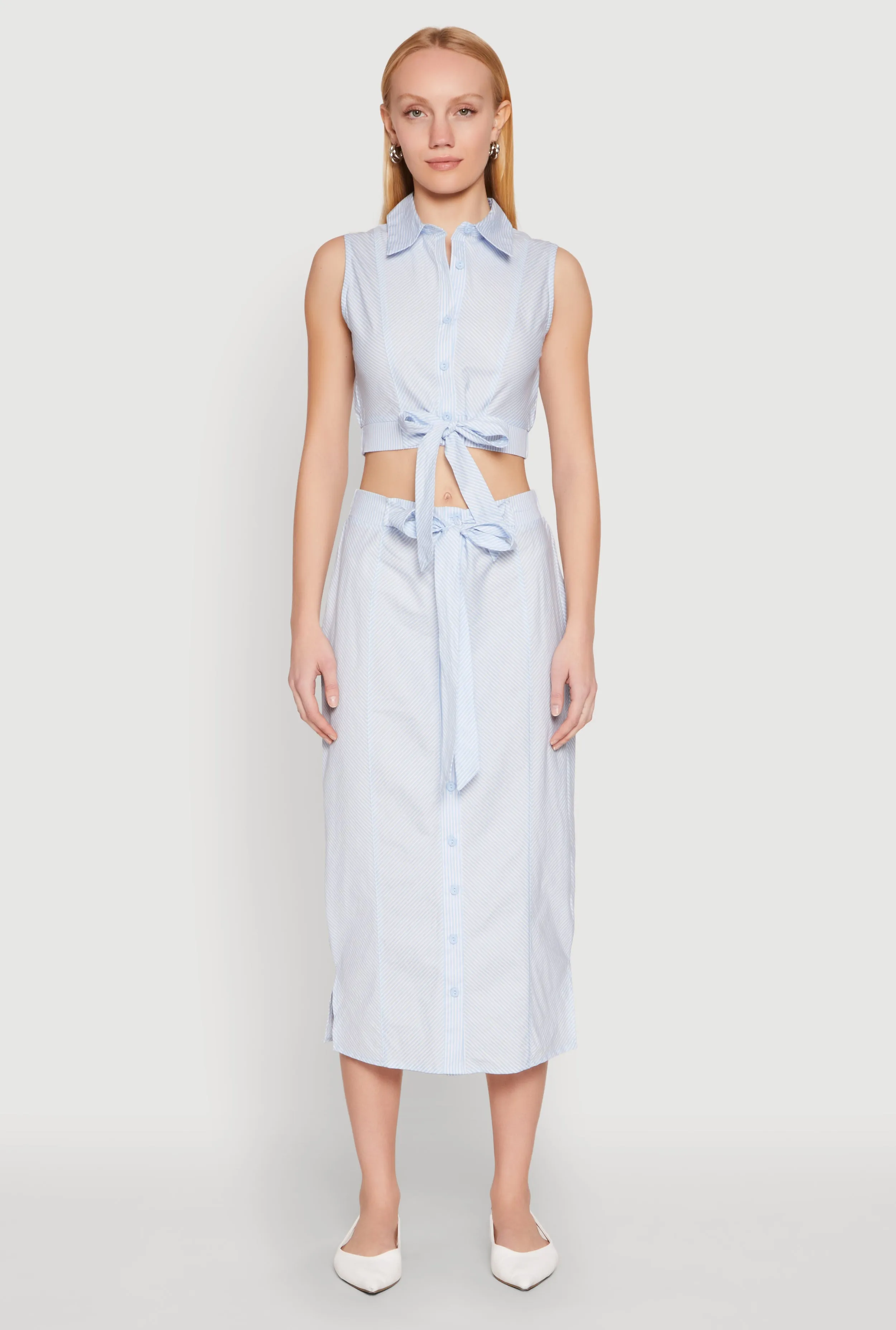 anti static No Ride Up Striped Tie Front Midi Skirt