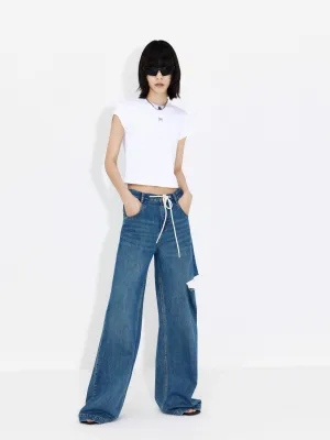 Drawstring Cutout Details Jeans Sustainable Manufacturing Weekend Getaway Luxury Beach Day
