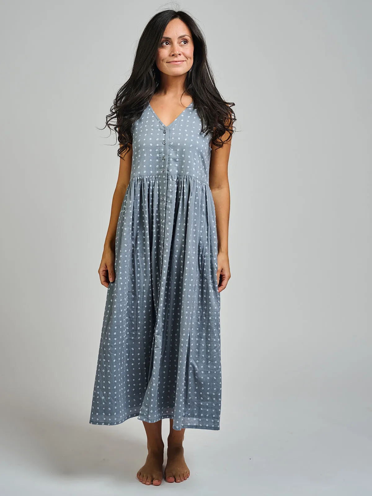 Olivia Dress - Slate Blue Dots CoolingChannelFabric Office Glam