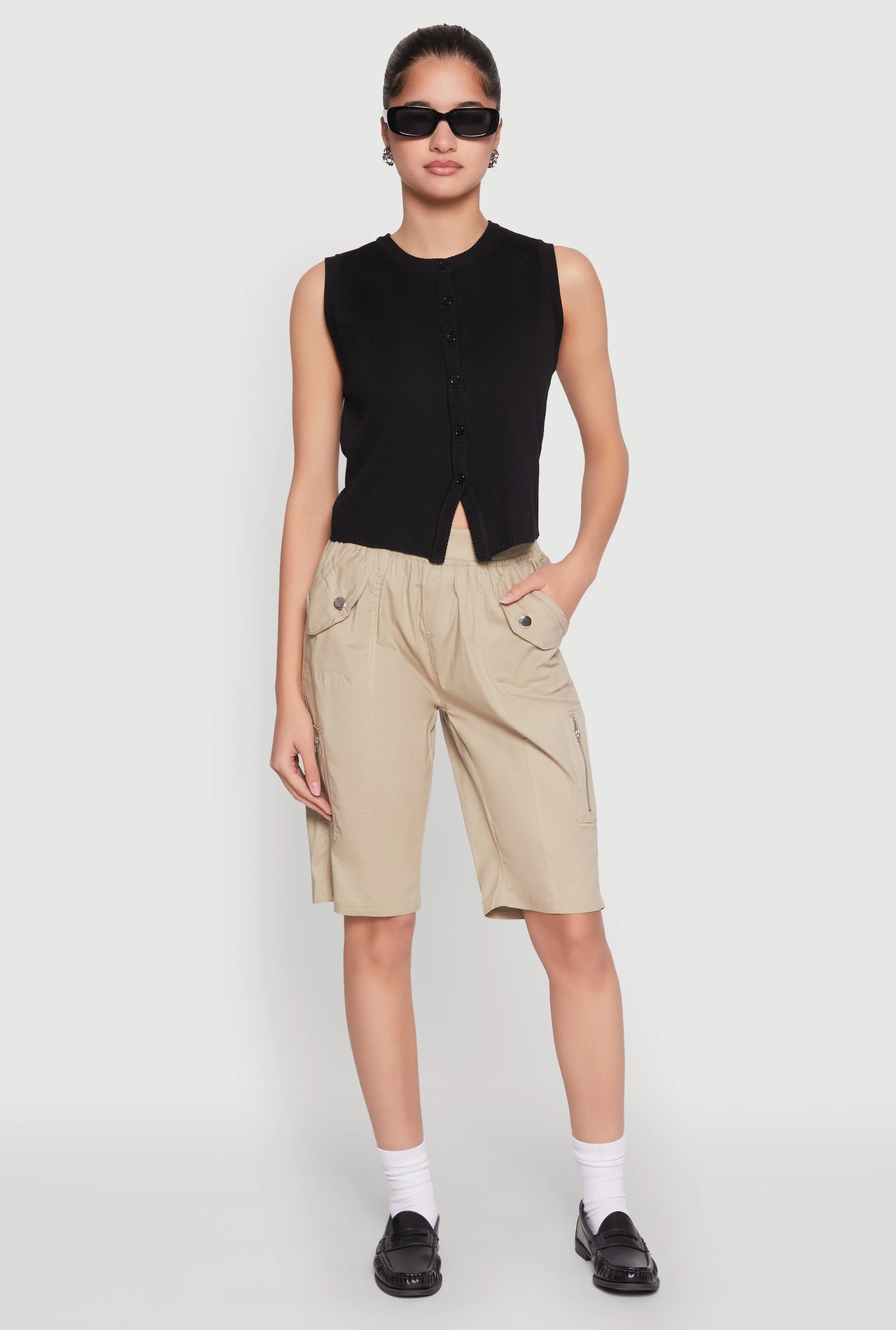 Side Zip Cargo Pocket Bermuda Shorts City Look thermal fabric