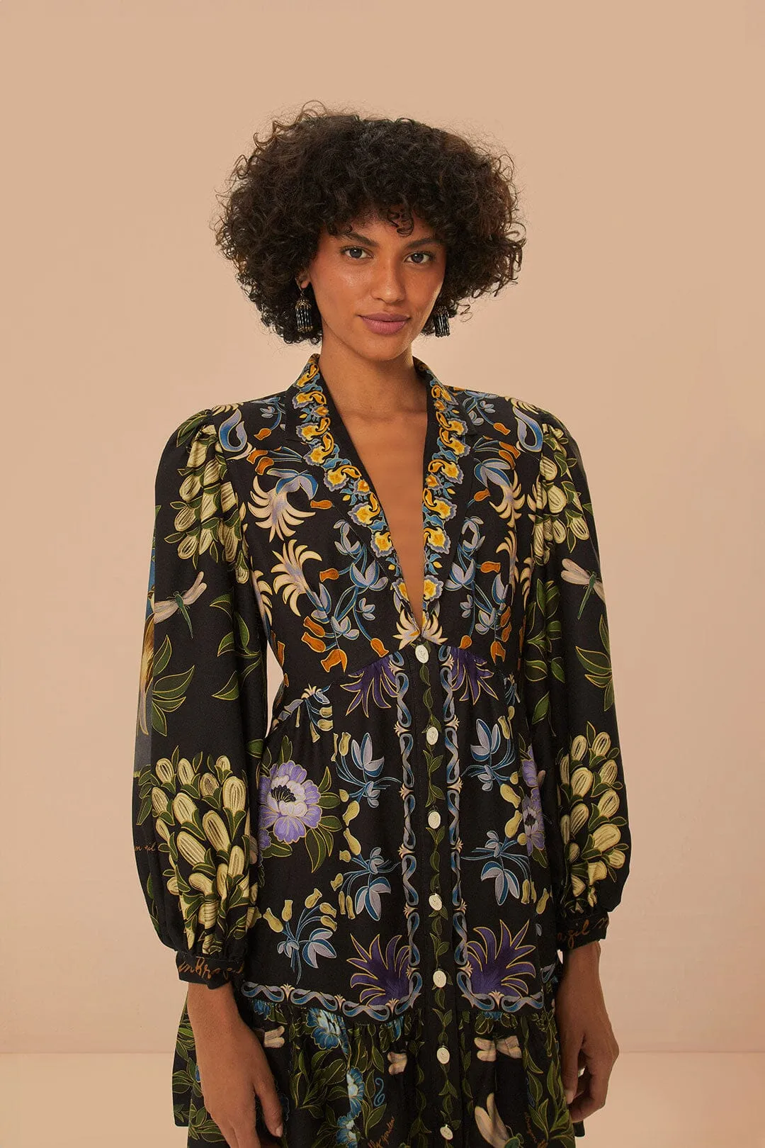 Black Winter Garden Mini Dress Long Sleeves Eco Dye Relaxed mini for warm days