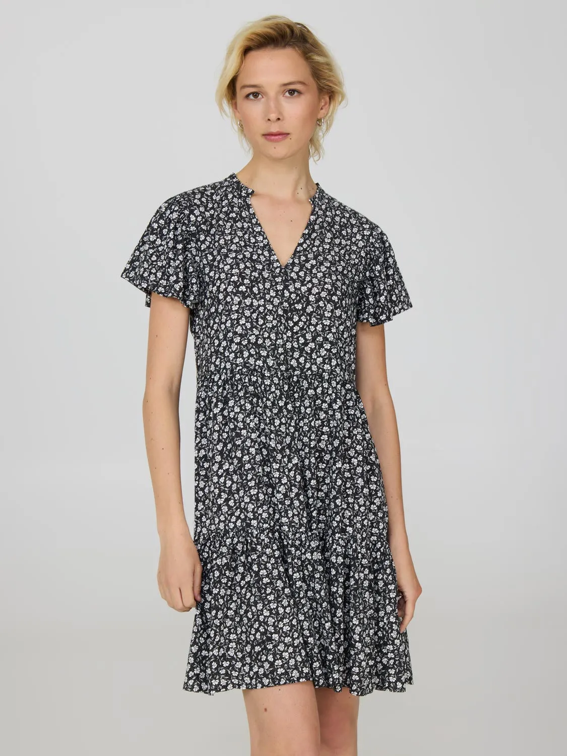 Easy Care Floral Print Flutter Sleeve Mini Dress