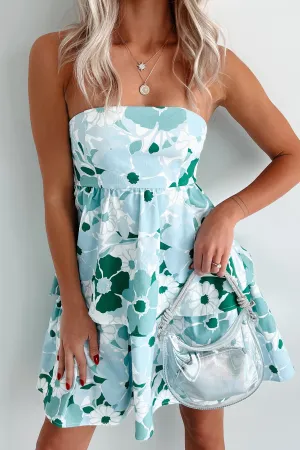 Somewhere Sunny Tiered Floral Denim Dress (Green Multi) Edge Star