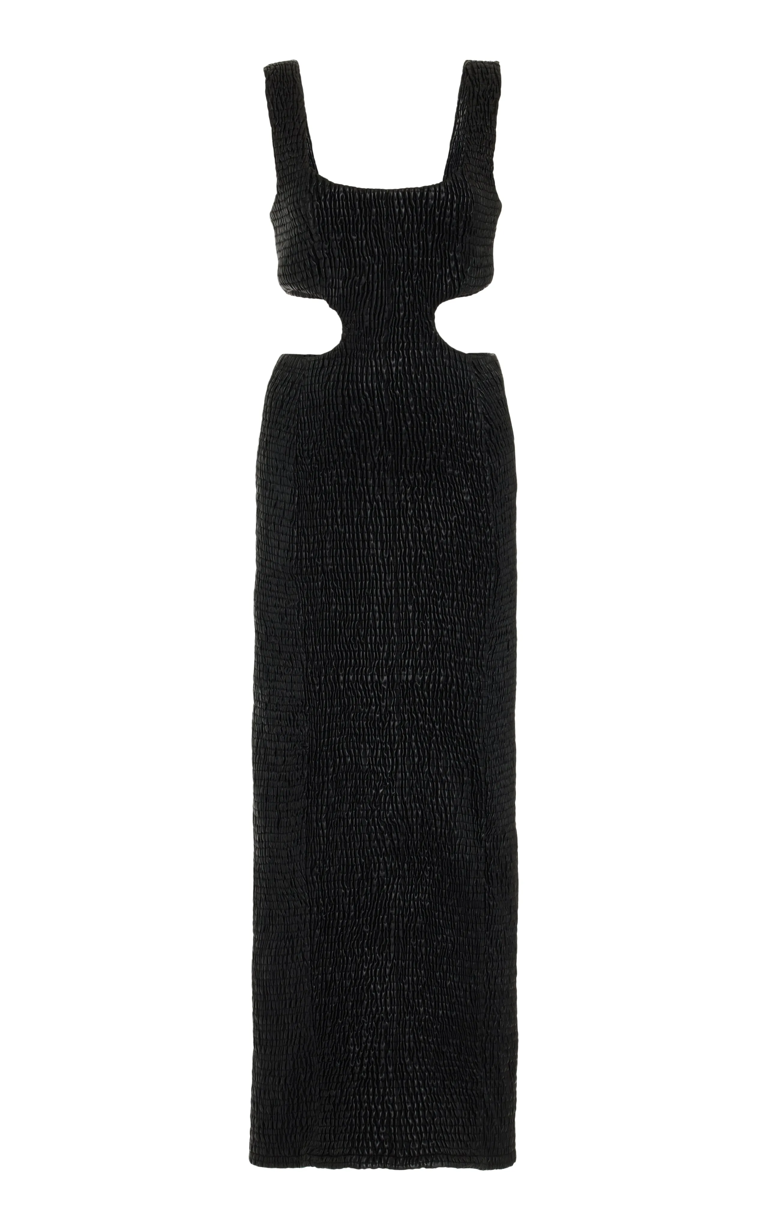 City Beat Gal Shirred Maxi Dress with Lining in Black Nappa Leather