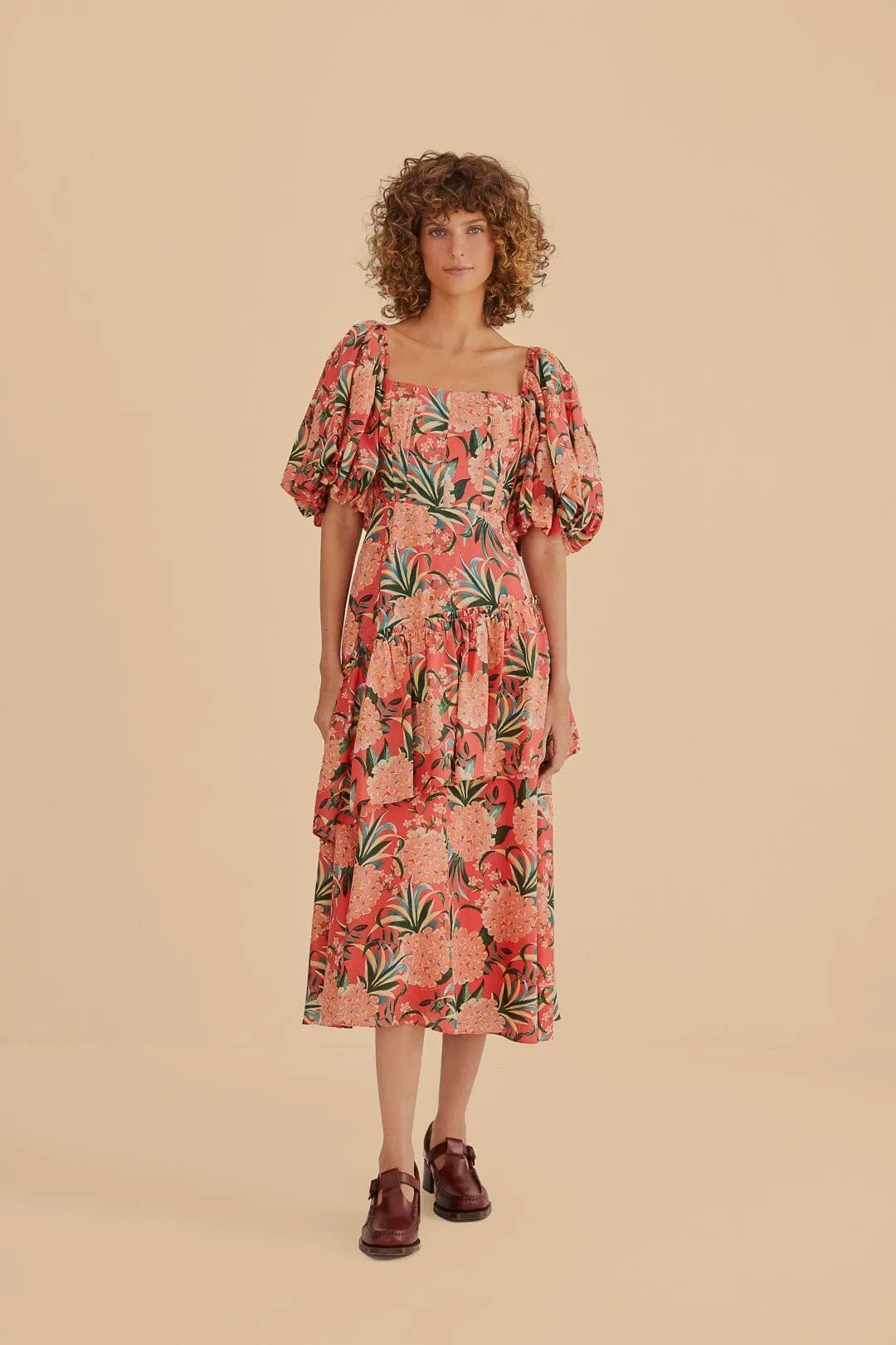 Effortless Glam Red Pineapple Bloom Cut Out Midi Dress