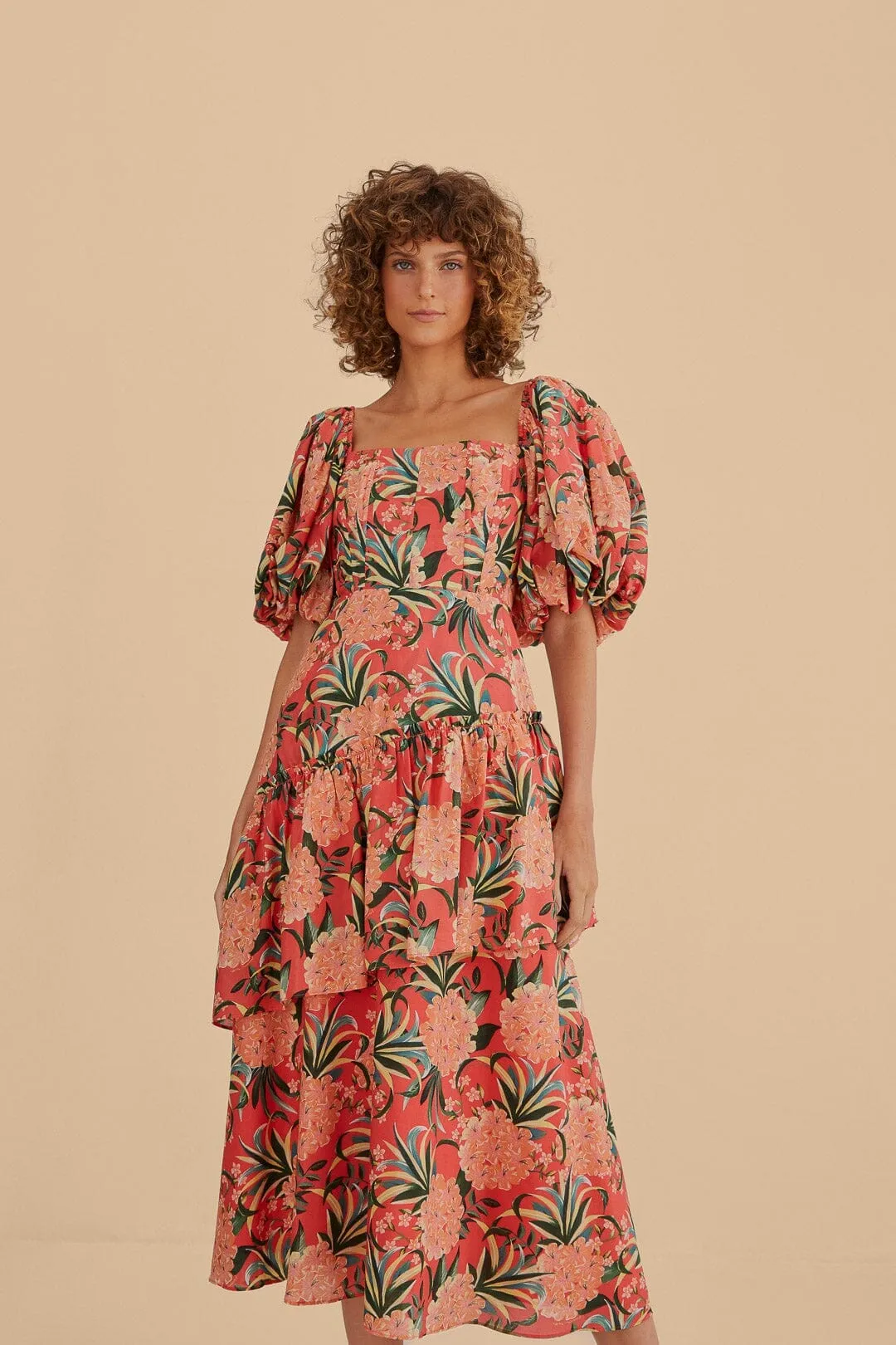 Red Pineapple Bloom Cut Out Midi Dress Weekend Wear Relaxed yet stylish outfit