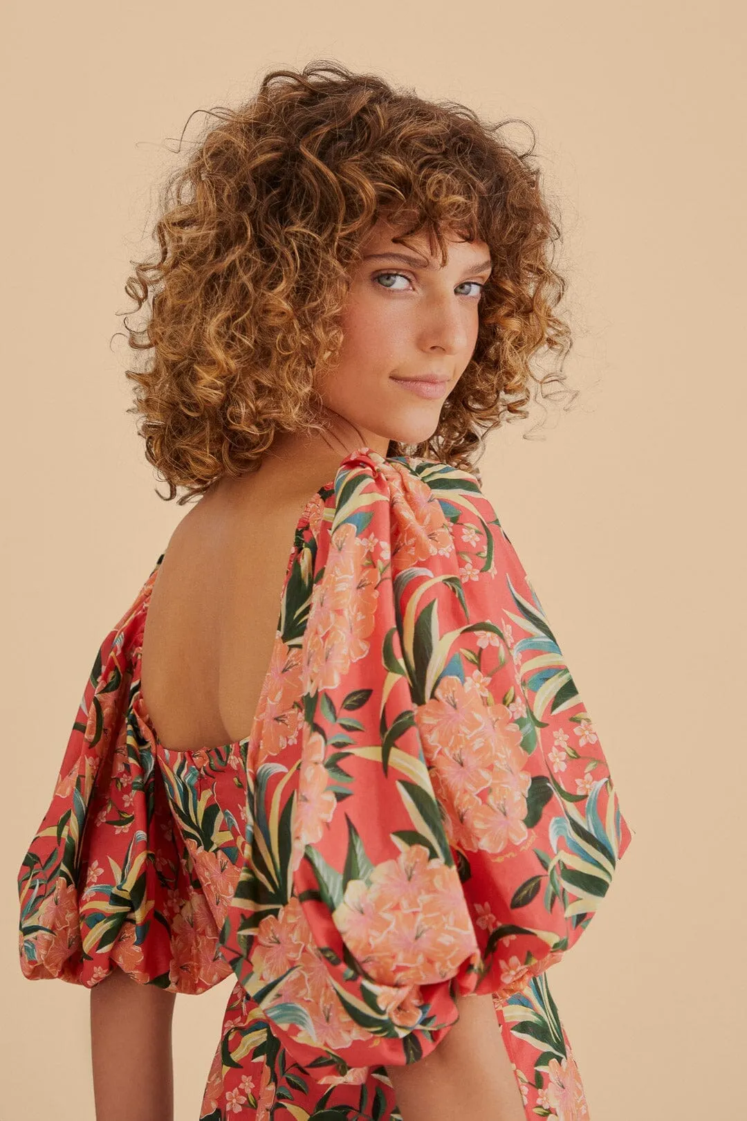 Contemporary Look Red Pineapple Bloom Cut Out Midi Dress