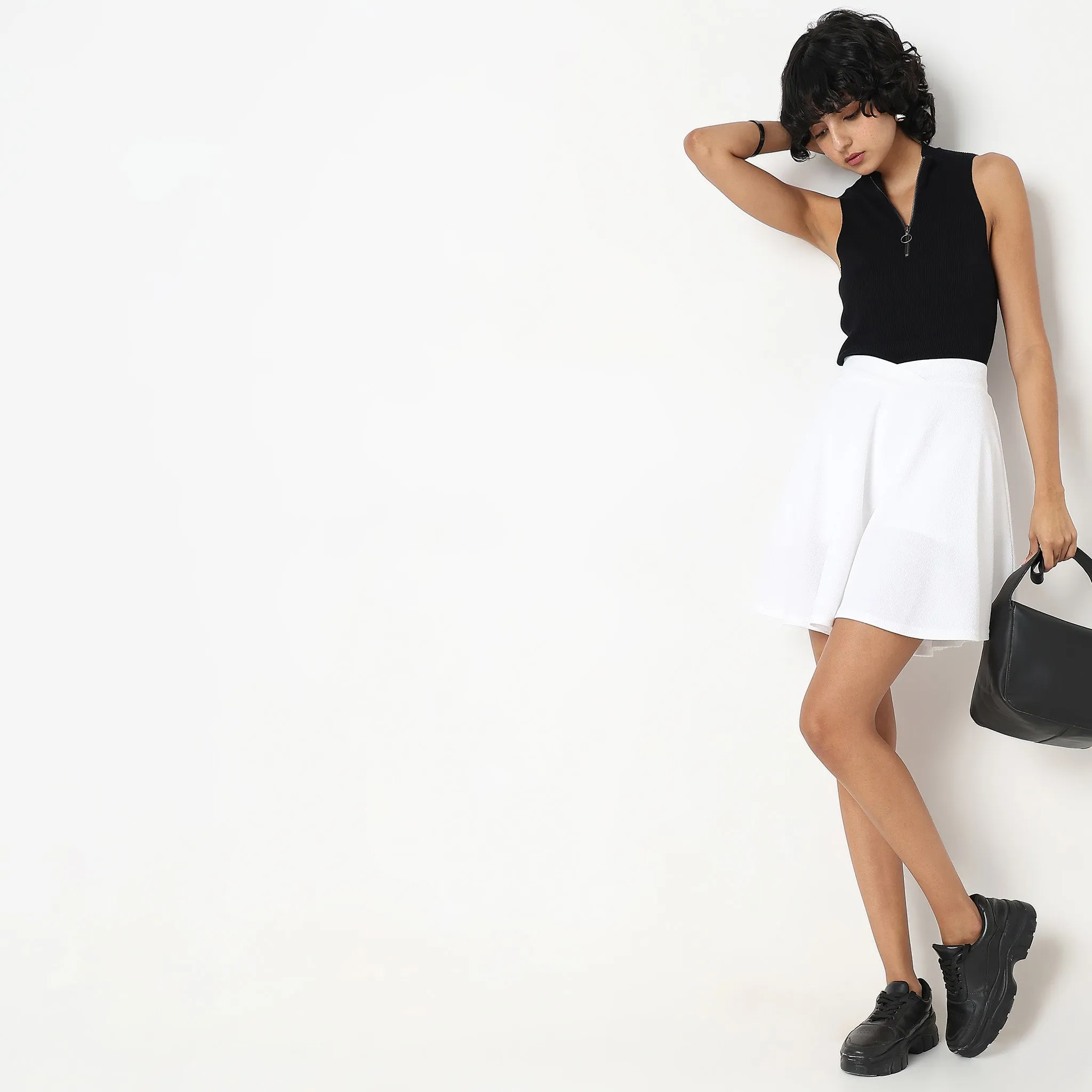 Clear Tone Flare Fit Solid Mid Rise Skirt