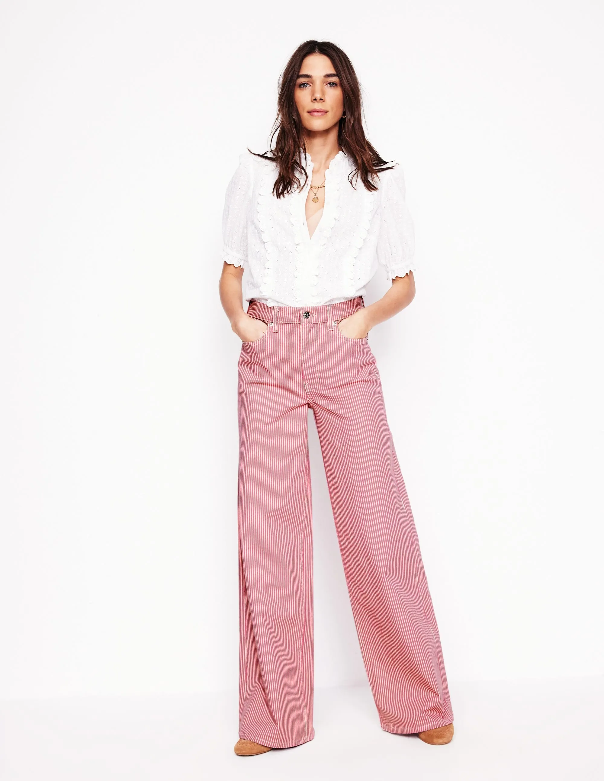 Smart Comfort Natural Fit High Rise Wide Leg Jeans-Pink Stripe