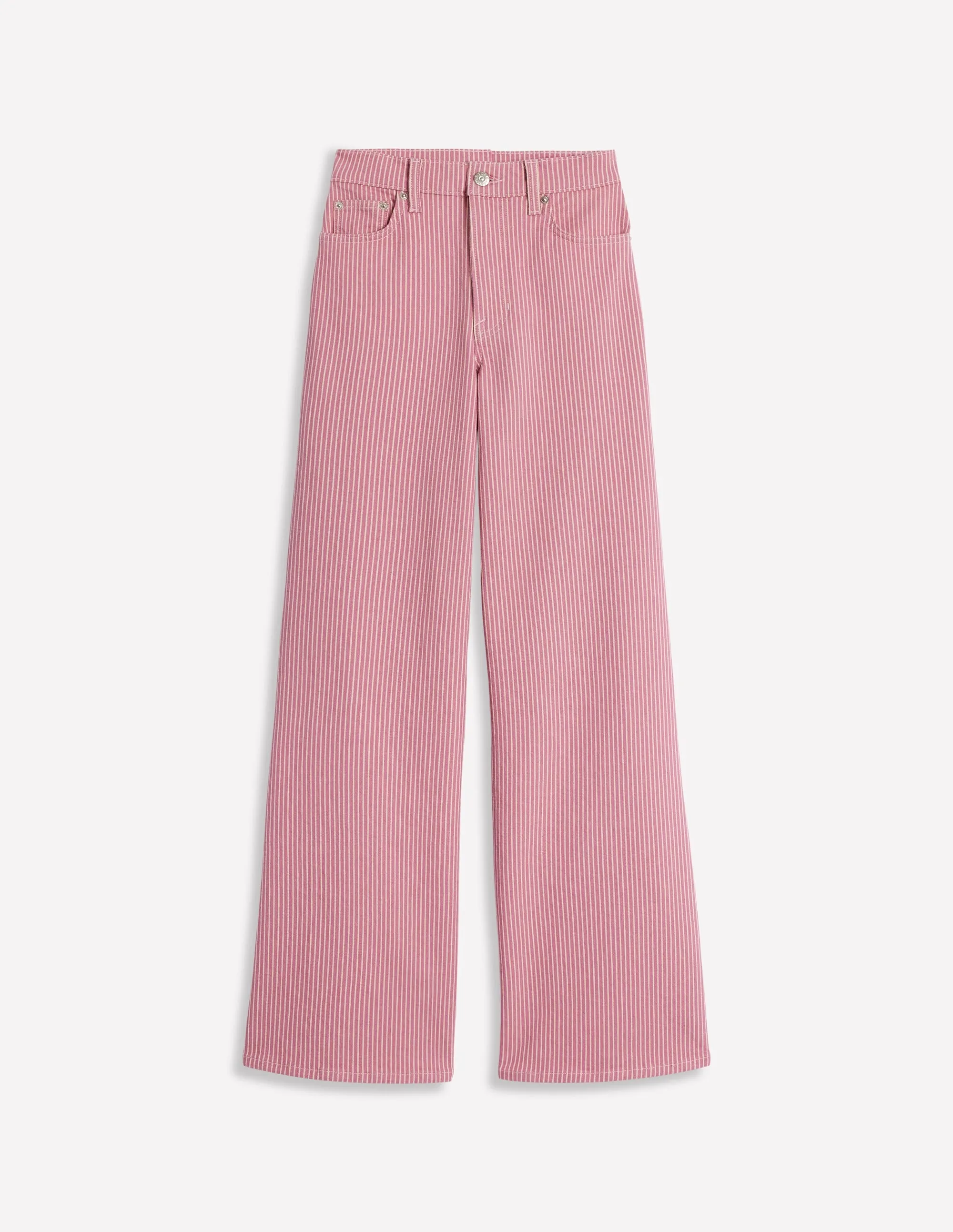 High Rise Wide Leg Jeans-Pink Stripe Evening Stroll Stretch Breathable Streetwear Fan Beach Day