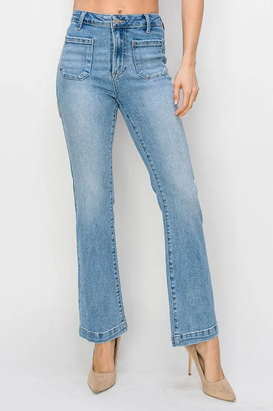 Organic Cotton Certification NoSlip Hem Risen Ankle Boot Cut Medium Wash Jean