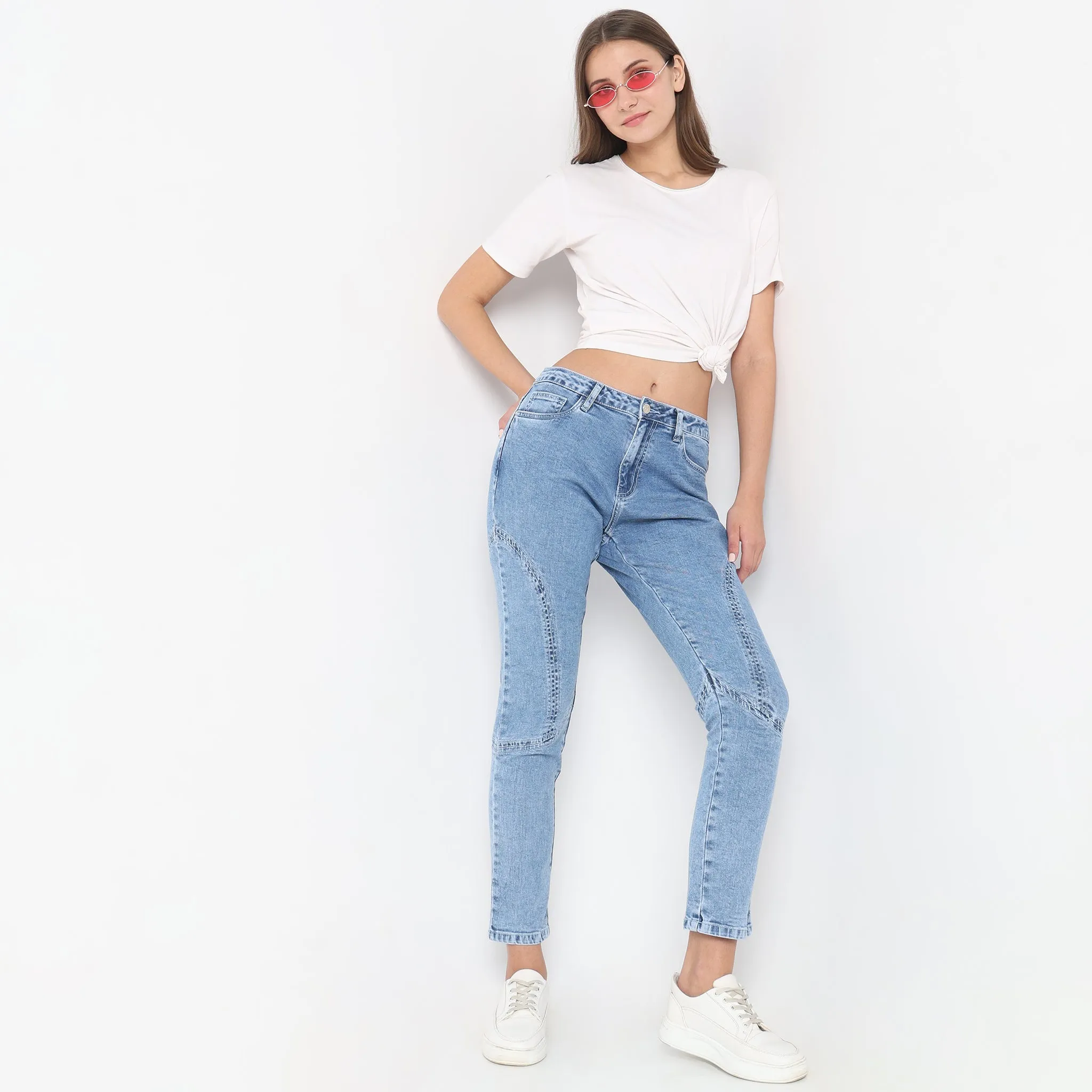 Slim Fit High Rise Jeans Reflective Safety Accents