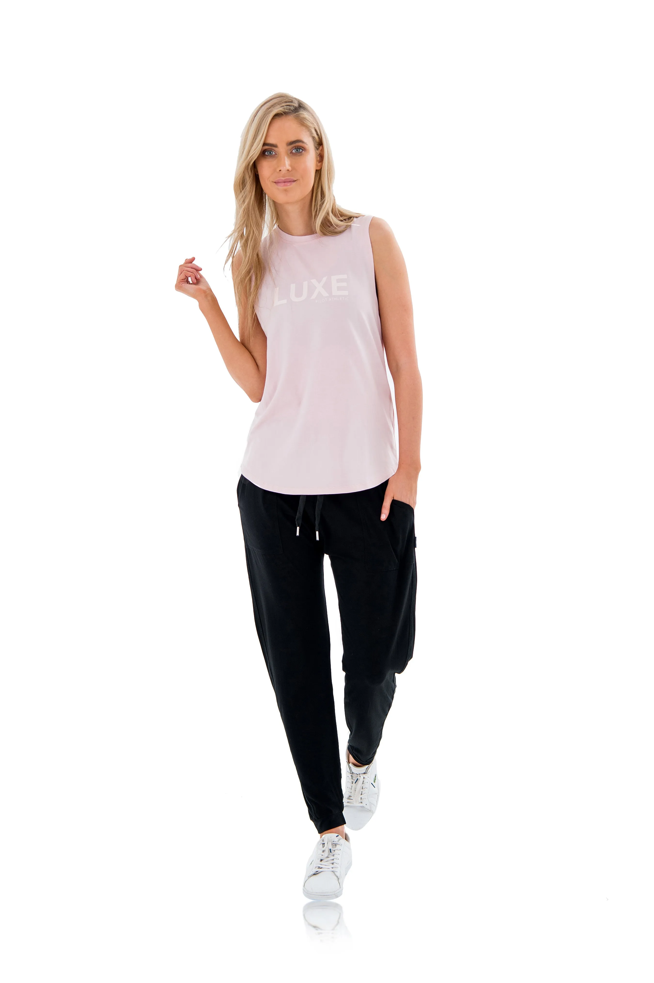 HARKNESS LUXE MUSCLE TEE - PINK Breathable mesh border patrol