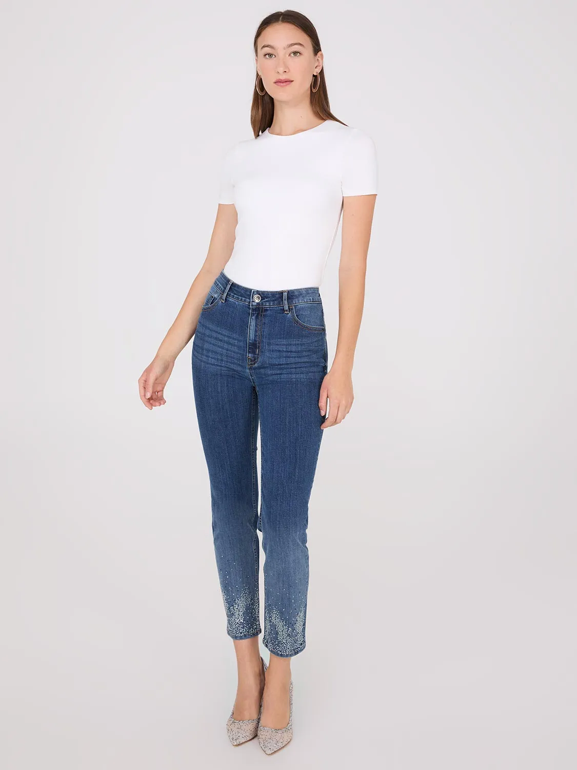 All Rounder Simple clothing Rhinestone Embellished Slim Leg Jeans