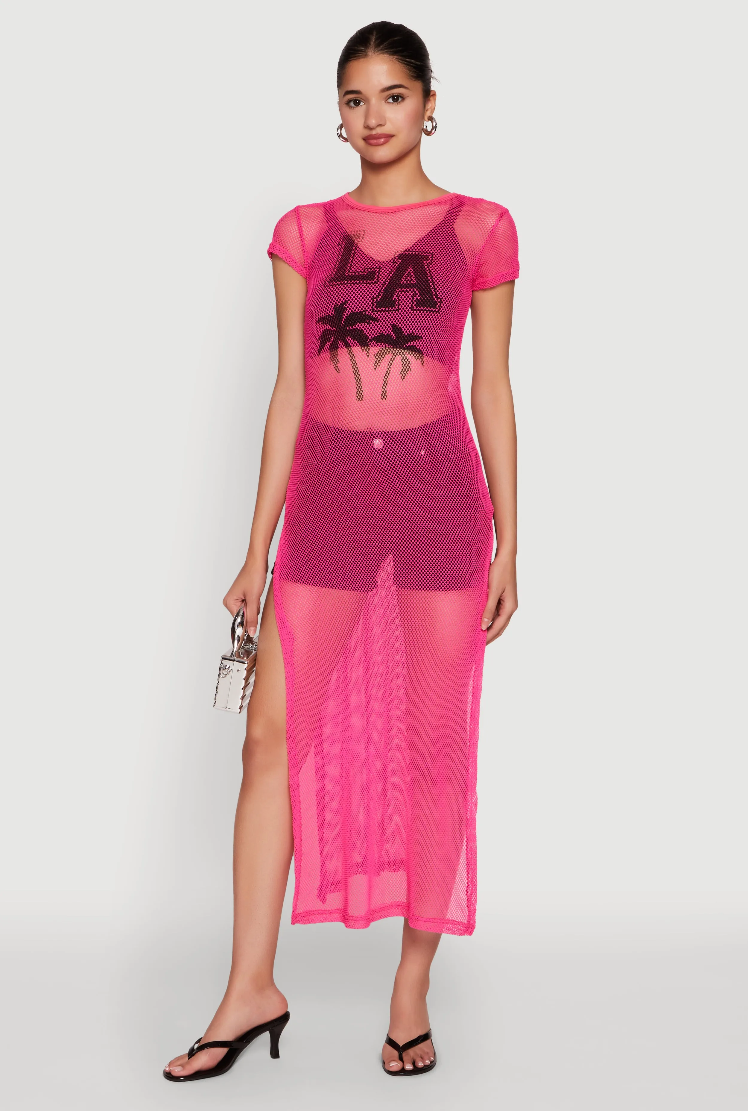 Fishnet LA Graphic Side Slit Maxi Top Easy Wear Style