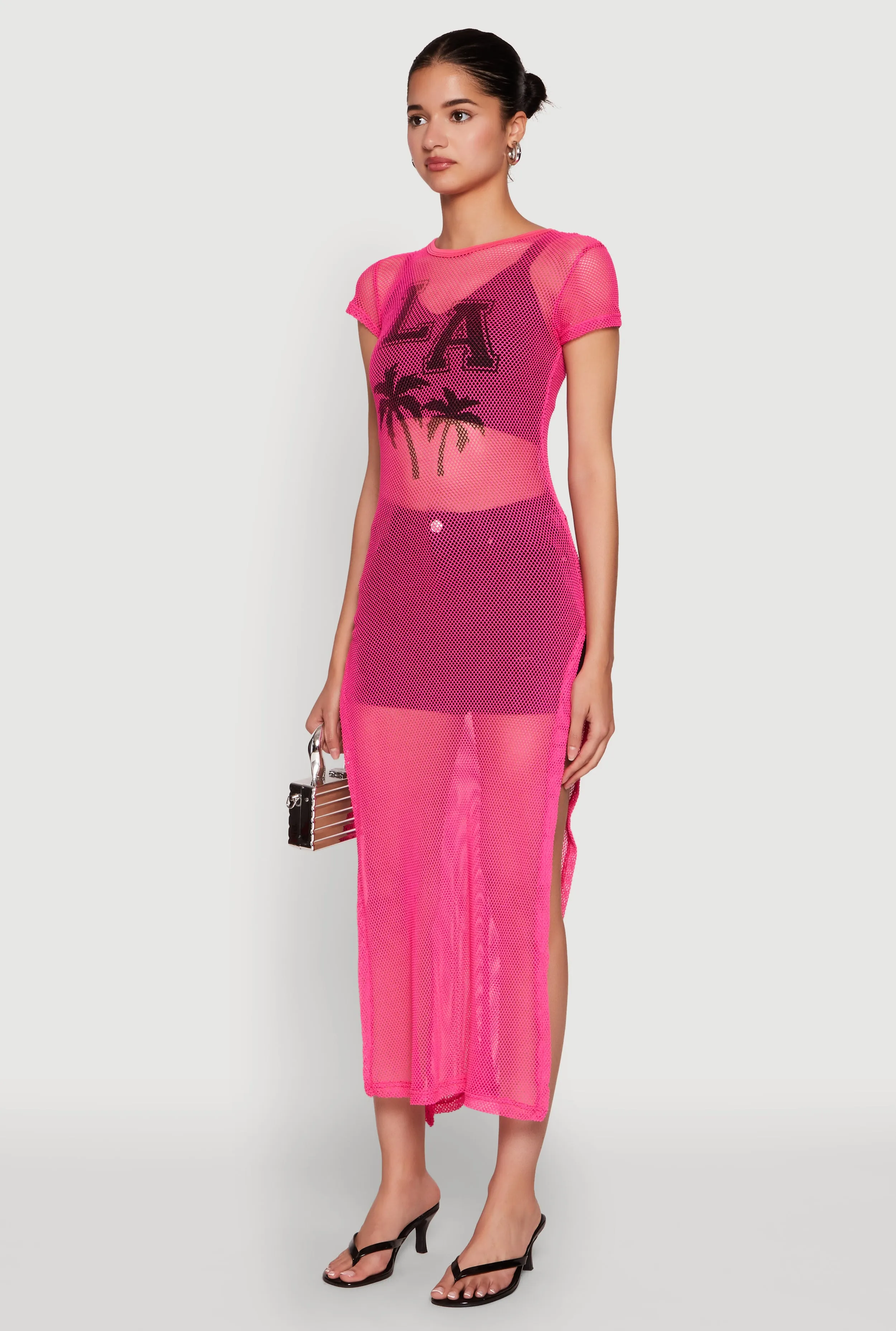Fishnet LA Graphic Side Slit Maxi Top Ethically Sourced Materials