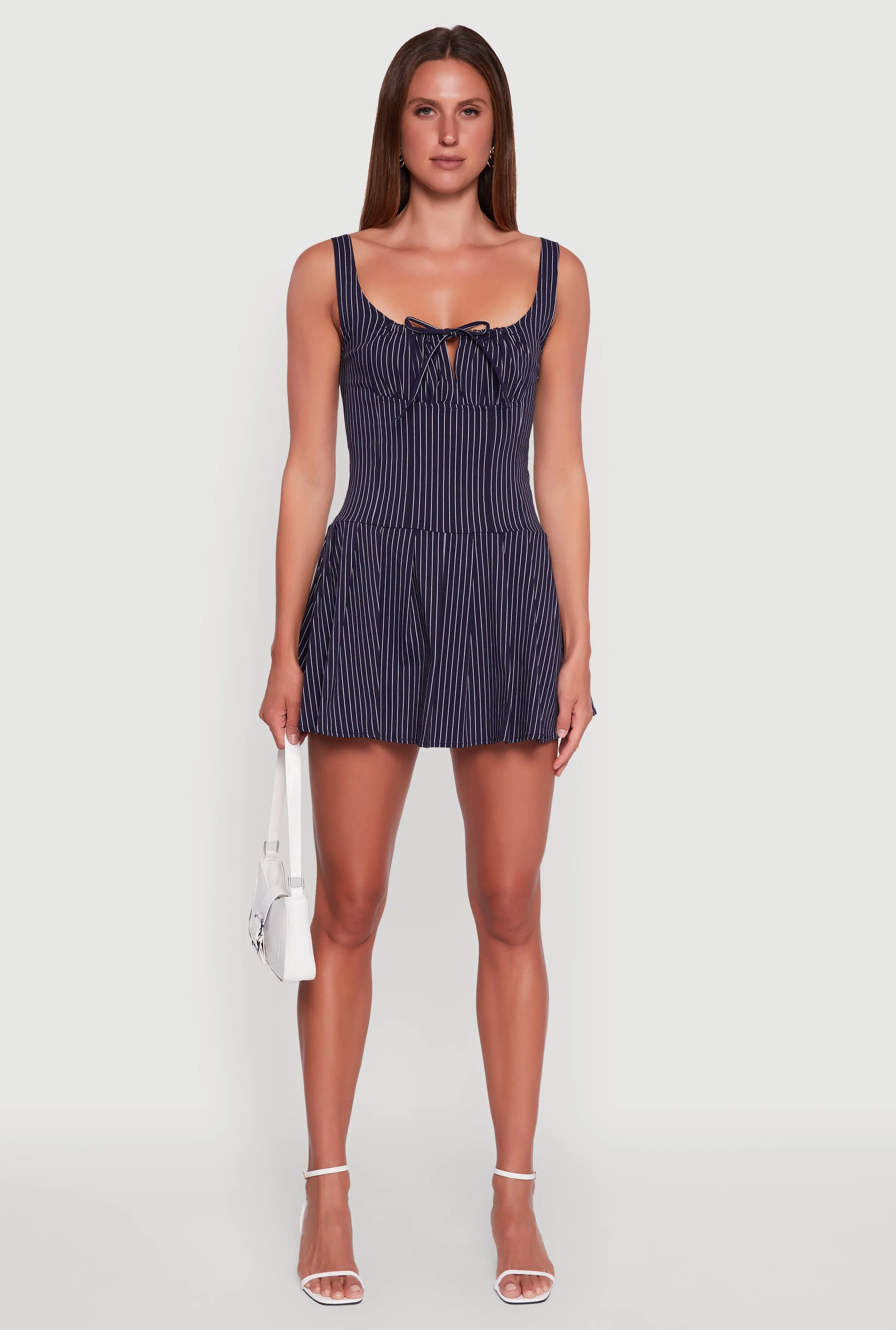 Sexy Soul Pinstripe Pleated Milkmaid Dress